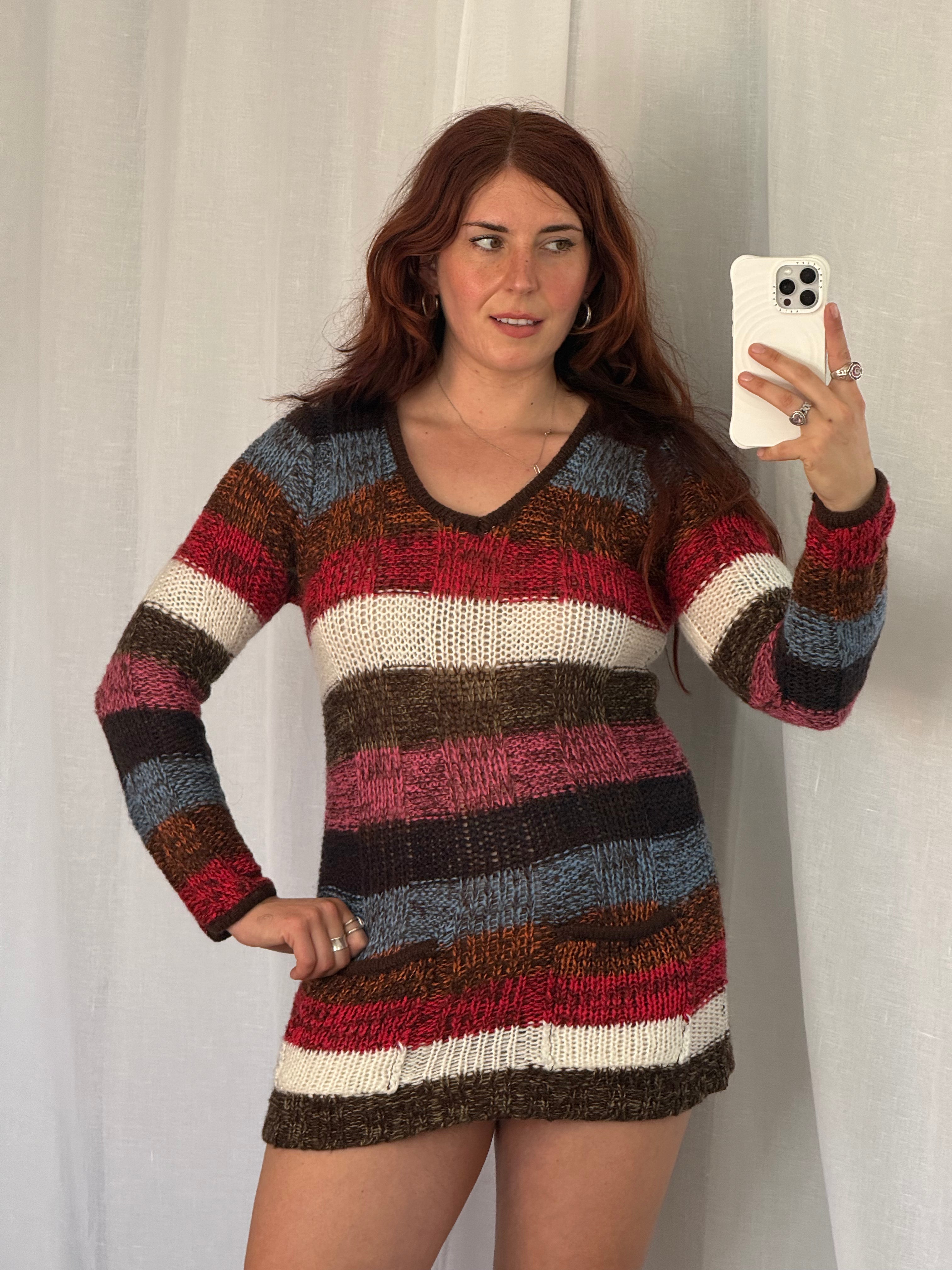 ✿ y2k striped knit sweater dress