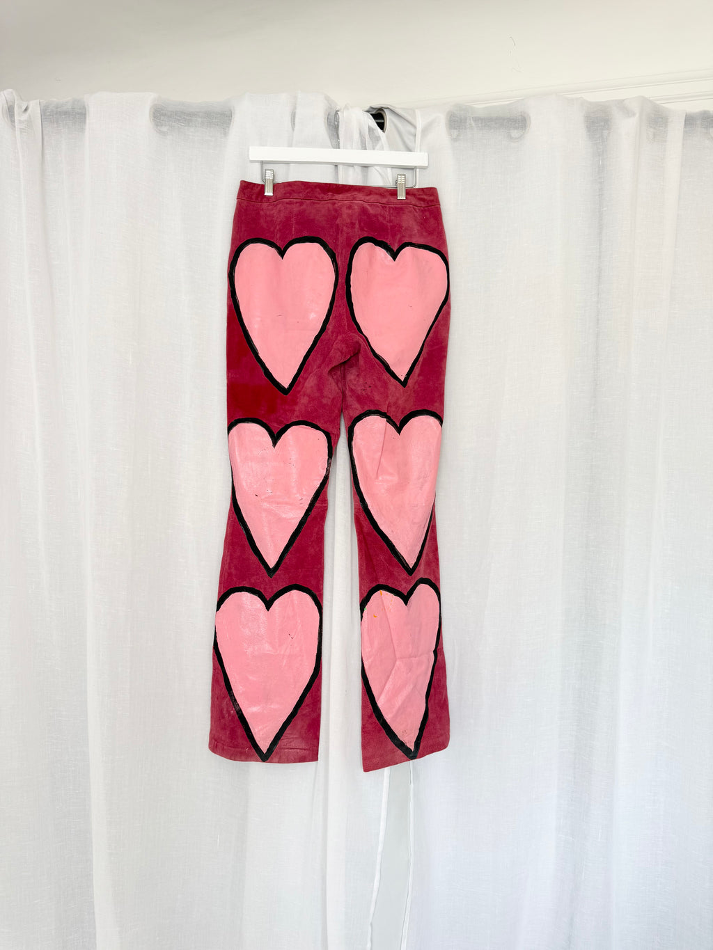 hand painted pink heart suede leather pants (32")