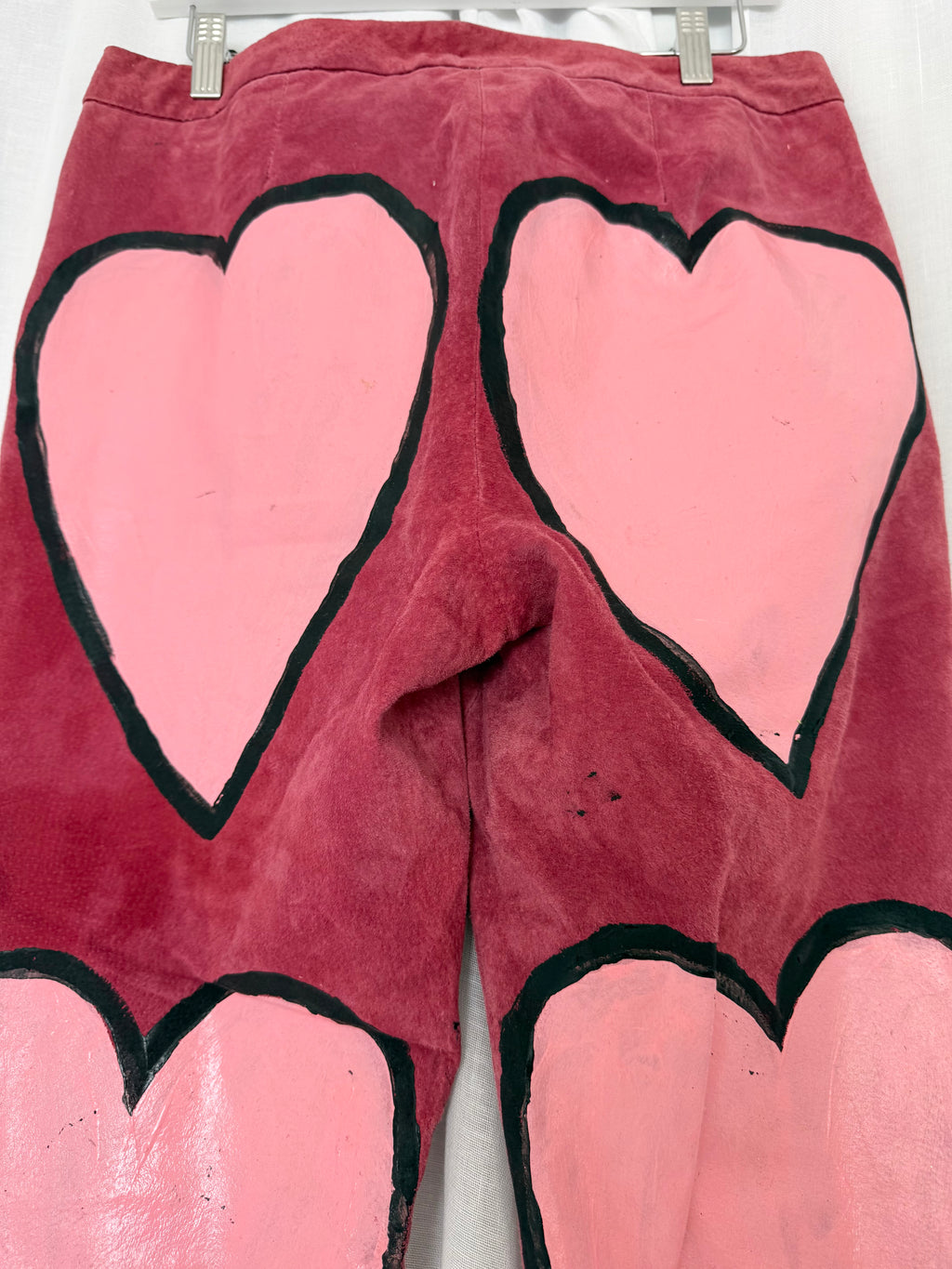 hand painted pink heart suede leather pants (32")