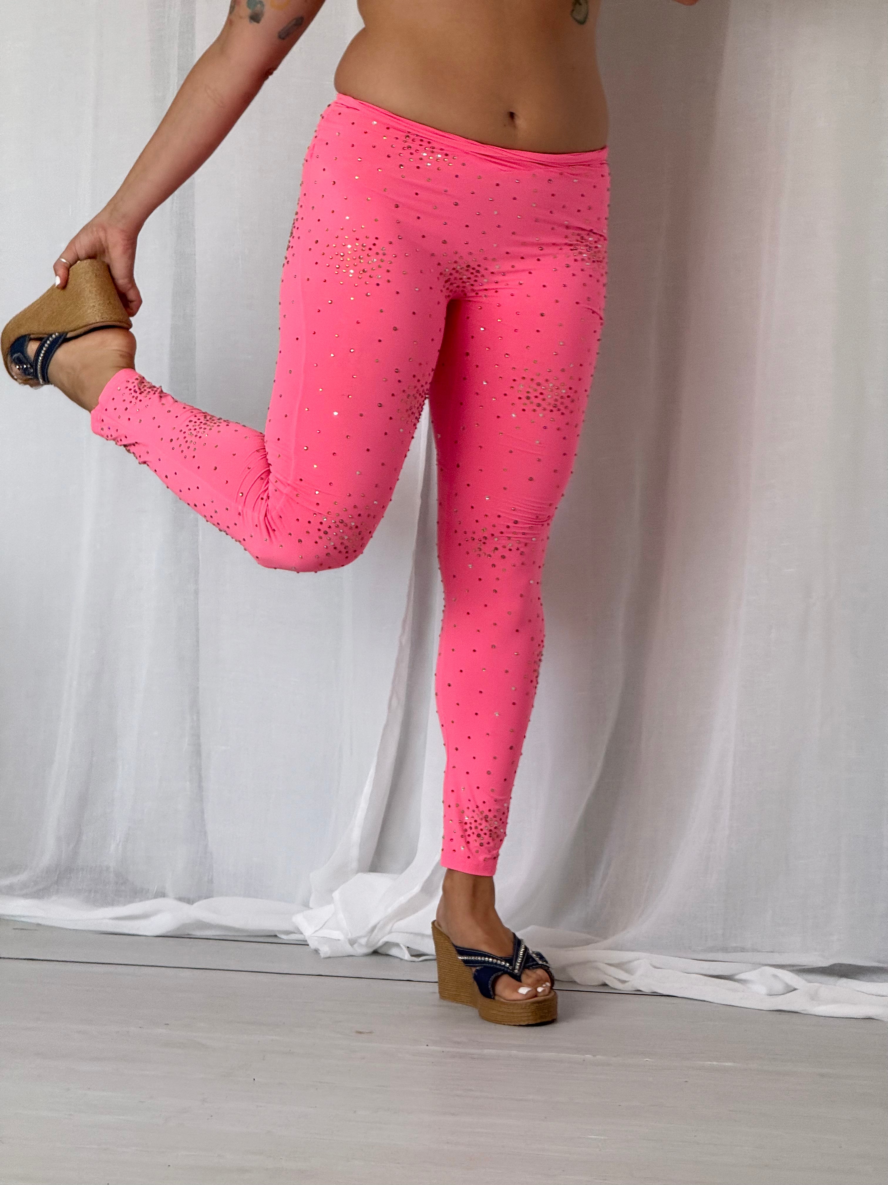 ˙⟡ neon pink rhinestone leggings ⟡˙⋆