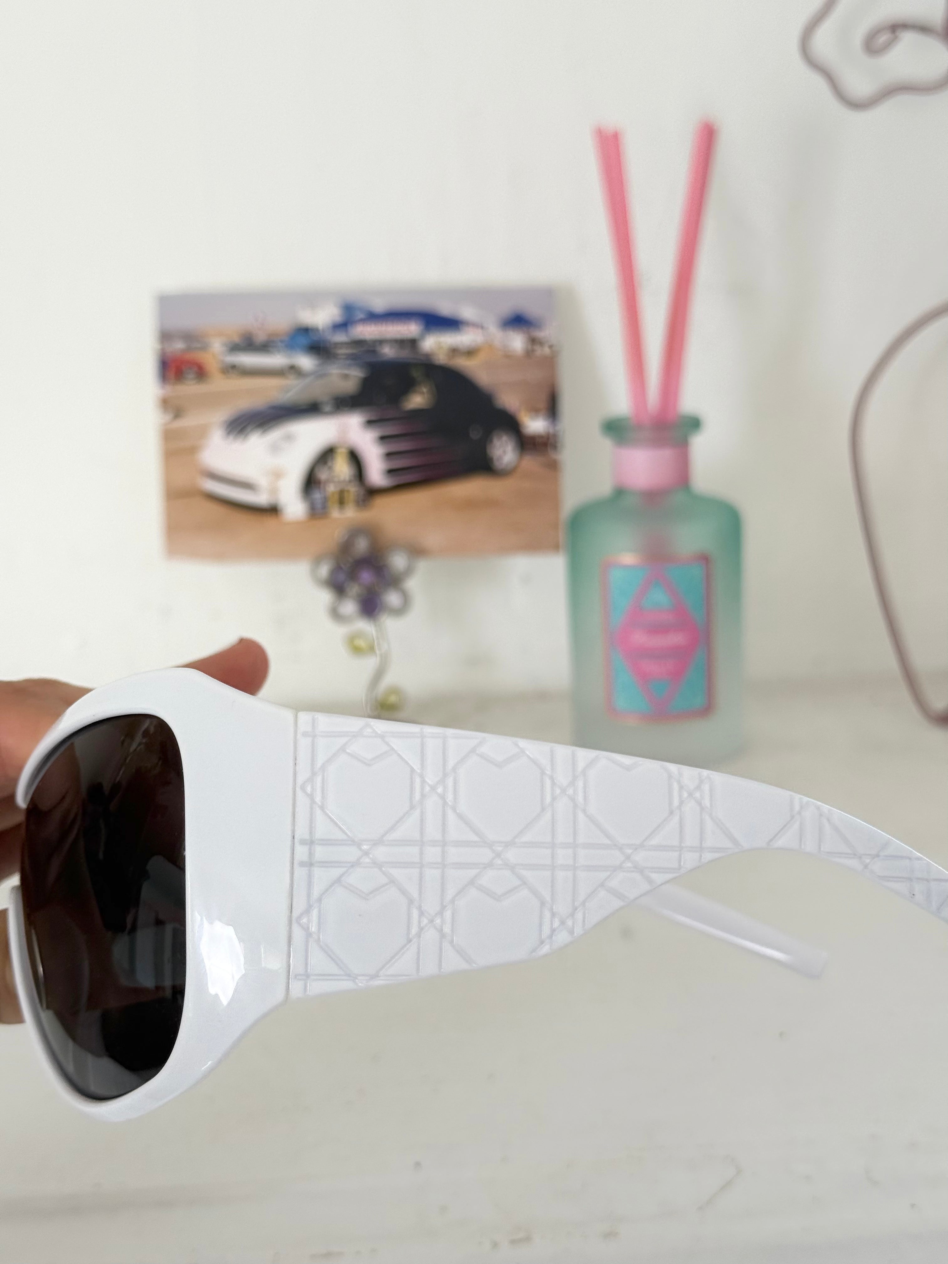 futuristic white shield wraparound sunglasses