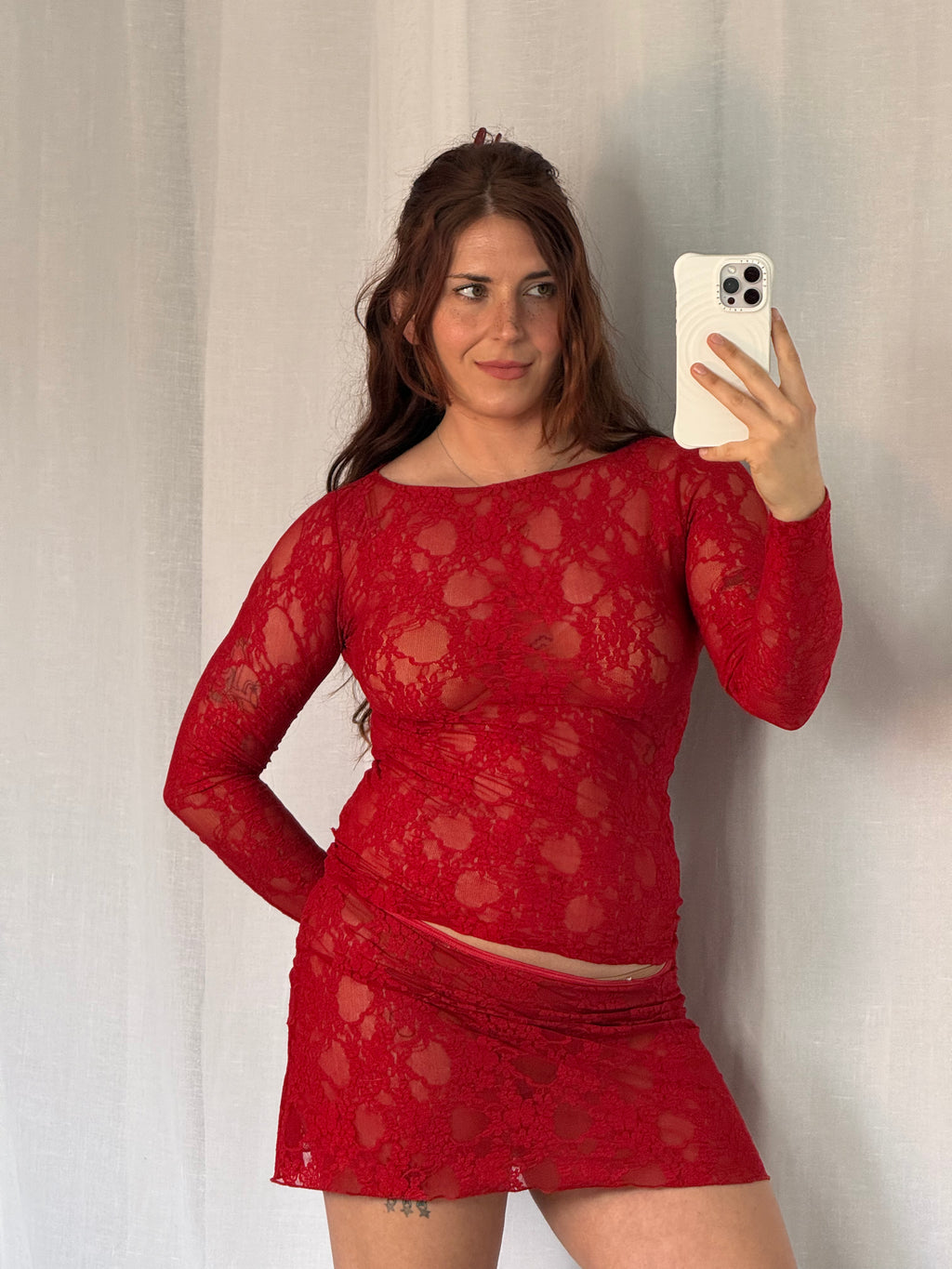 ✧ 𓆩♥︎𓆪 Los Angeles apparel red lace mini skirt