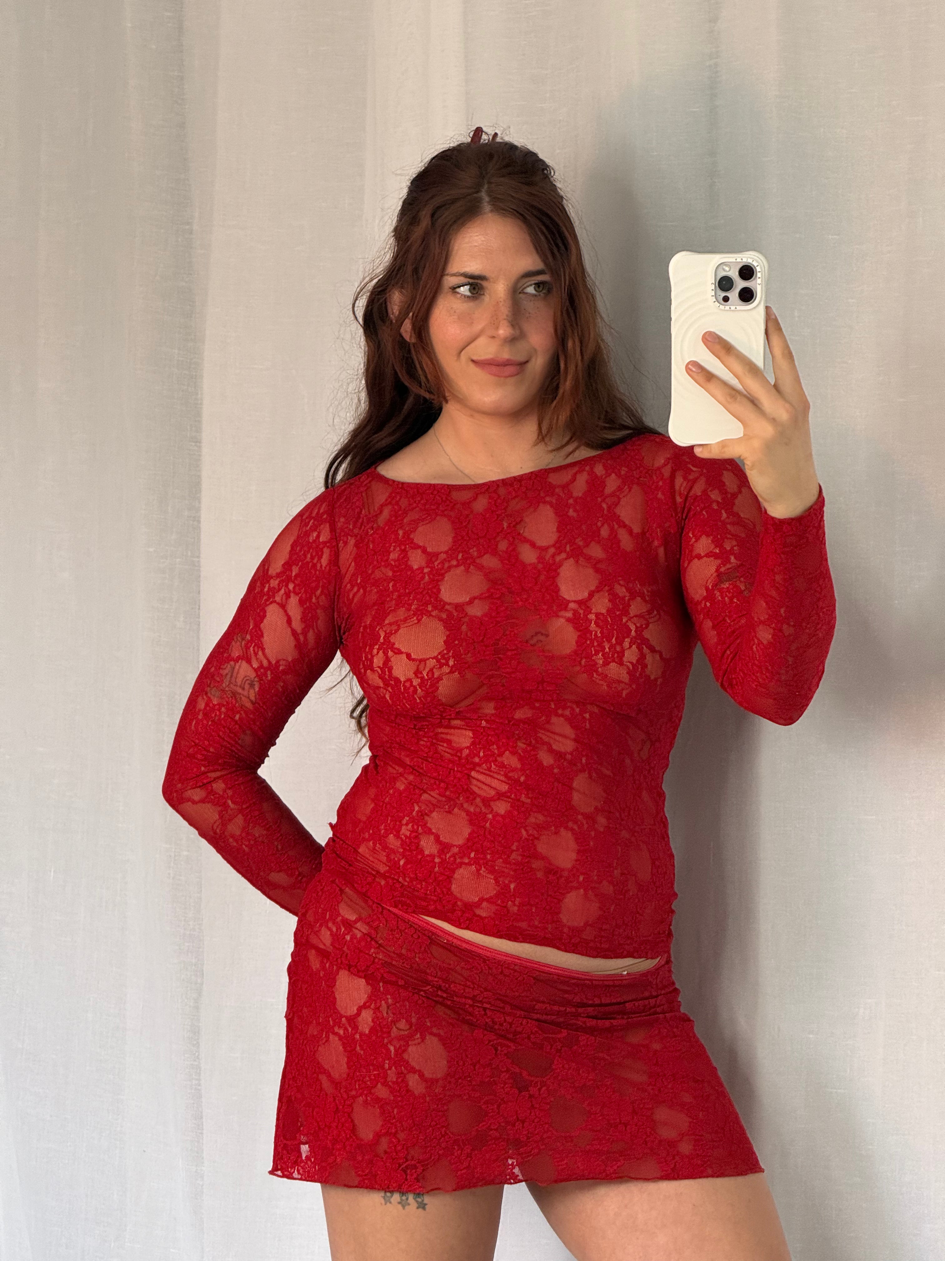 ✧ 𓆩♥︎𓆪 Los Angeles apparel red lace mini skirt