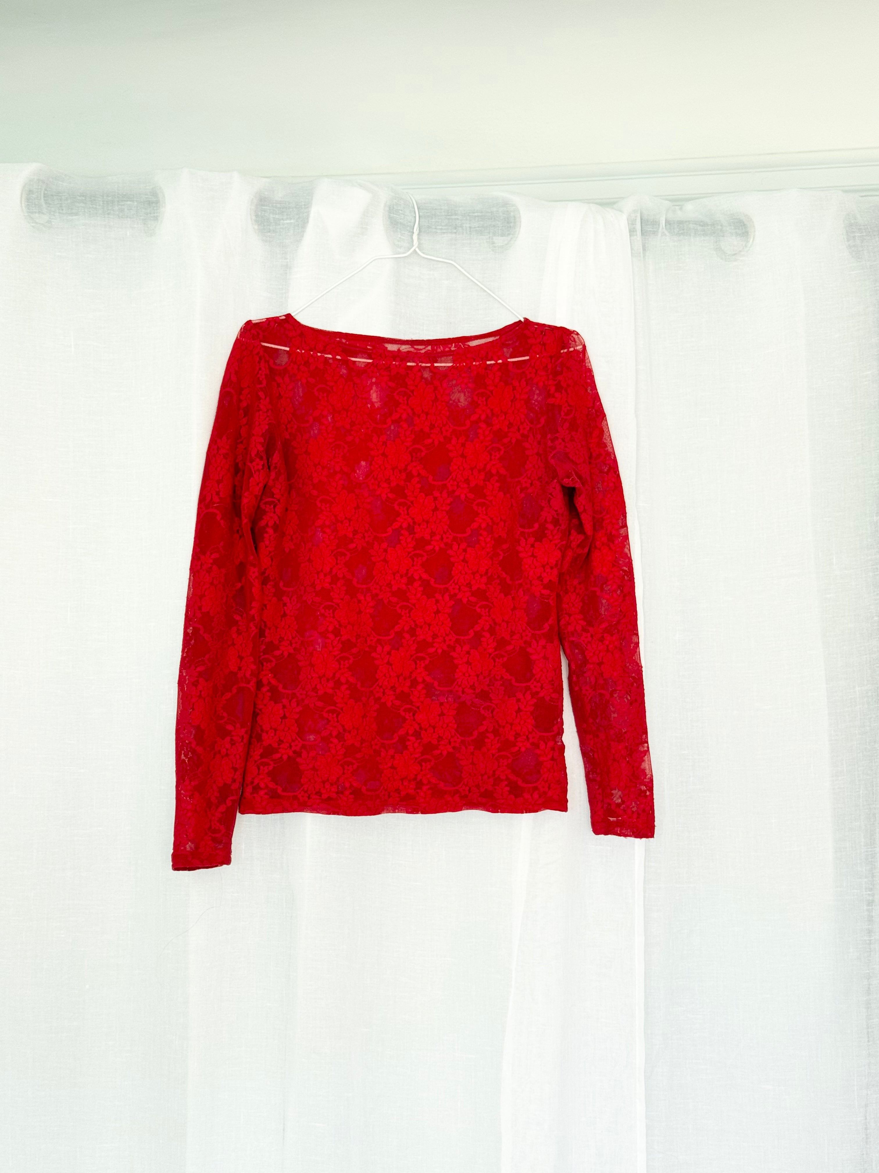 ✧ 𓆩♥︎𓆪Los Angeles Apparel red lace long sleeve top