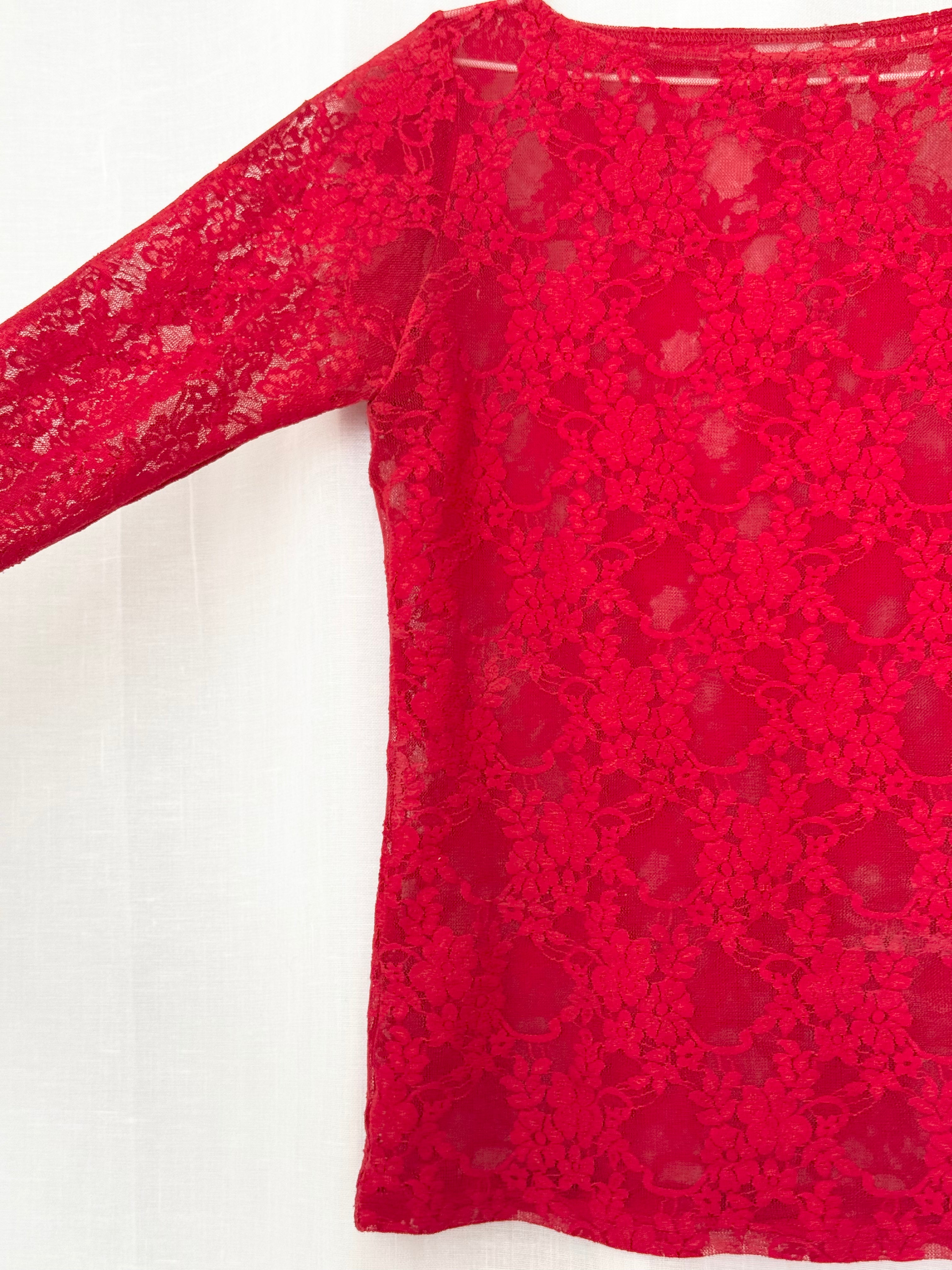✧ 𓆩♥︎𓆪Los Angeles Apparel red lace long sleeve top