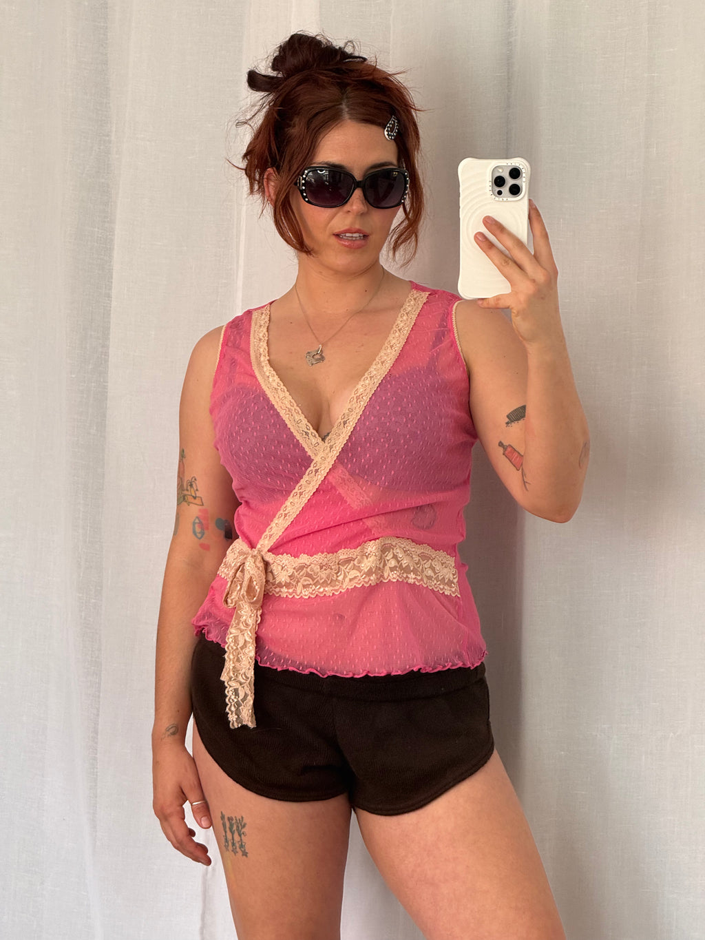 ✿ y2k sheer mesh lace wrap top