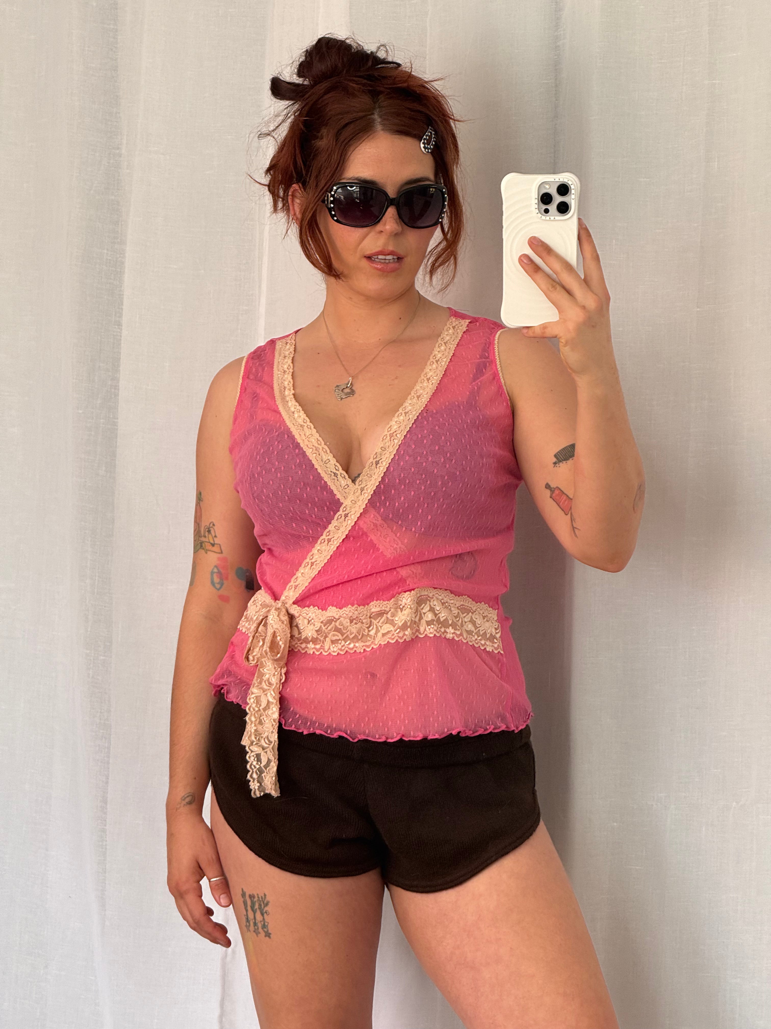 ✿ y2k sheer mesh lace wrap top