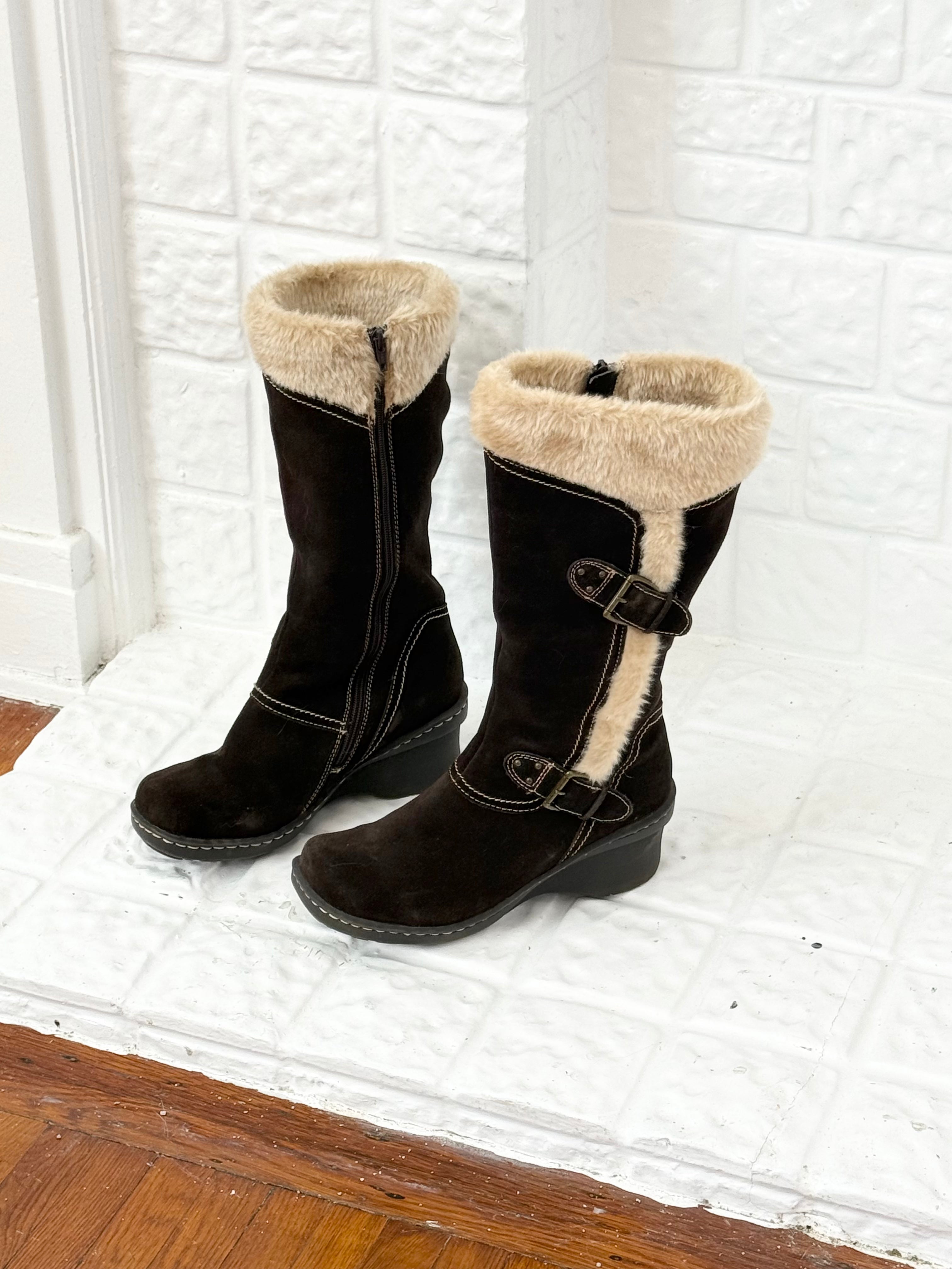 ✿ y2k fur lined buckle boots