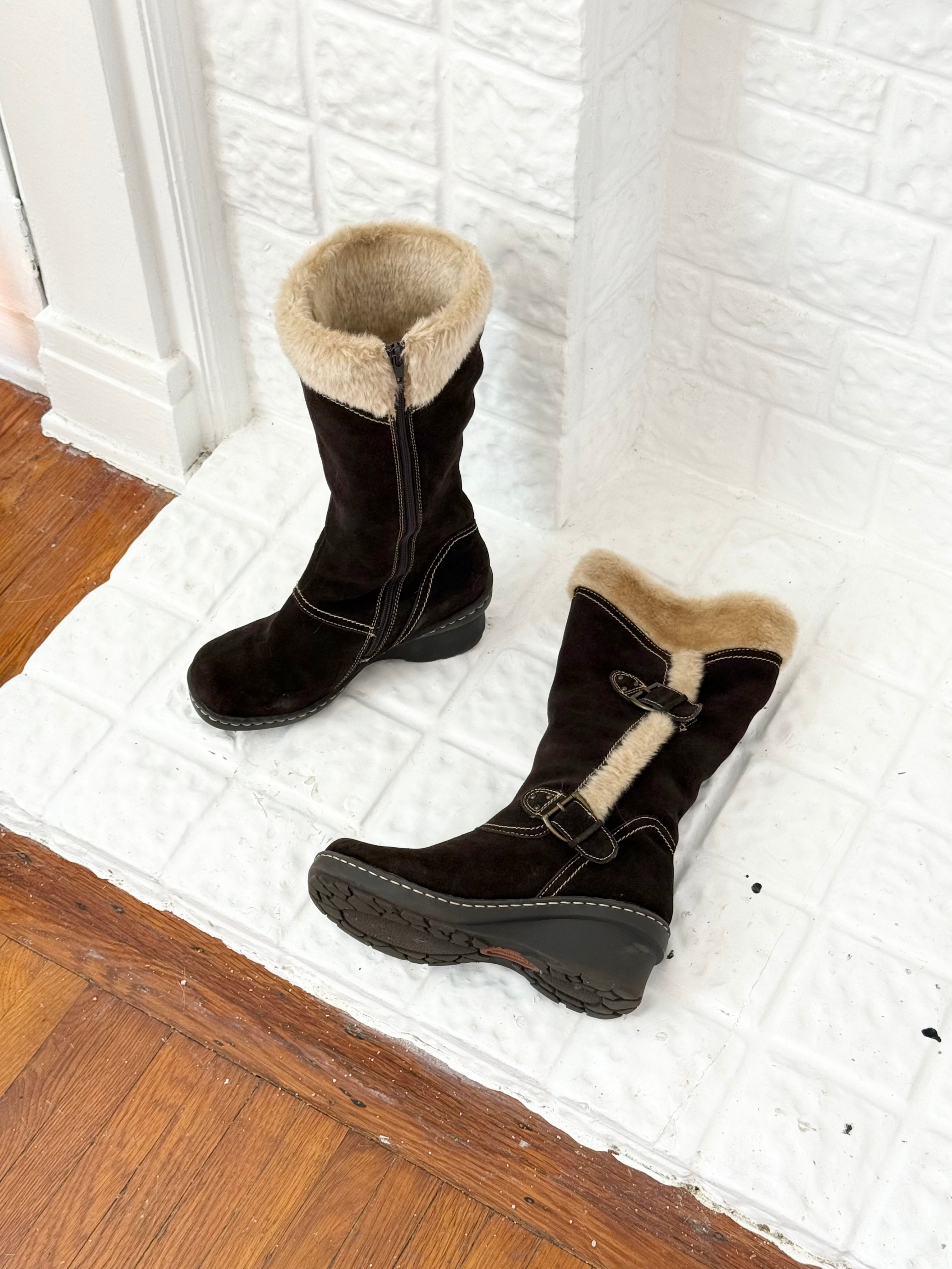 ✿ y2k fur lined buckle boots