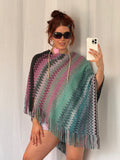 ✿ y2k boho knit poncho fringe shawl
