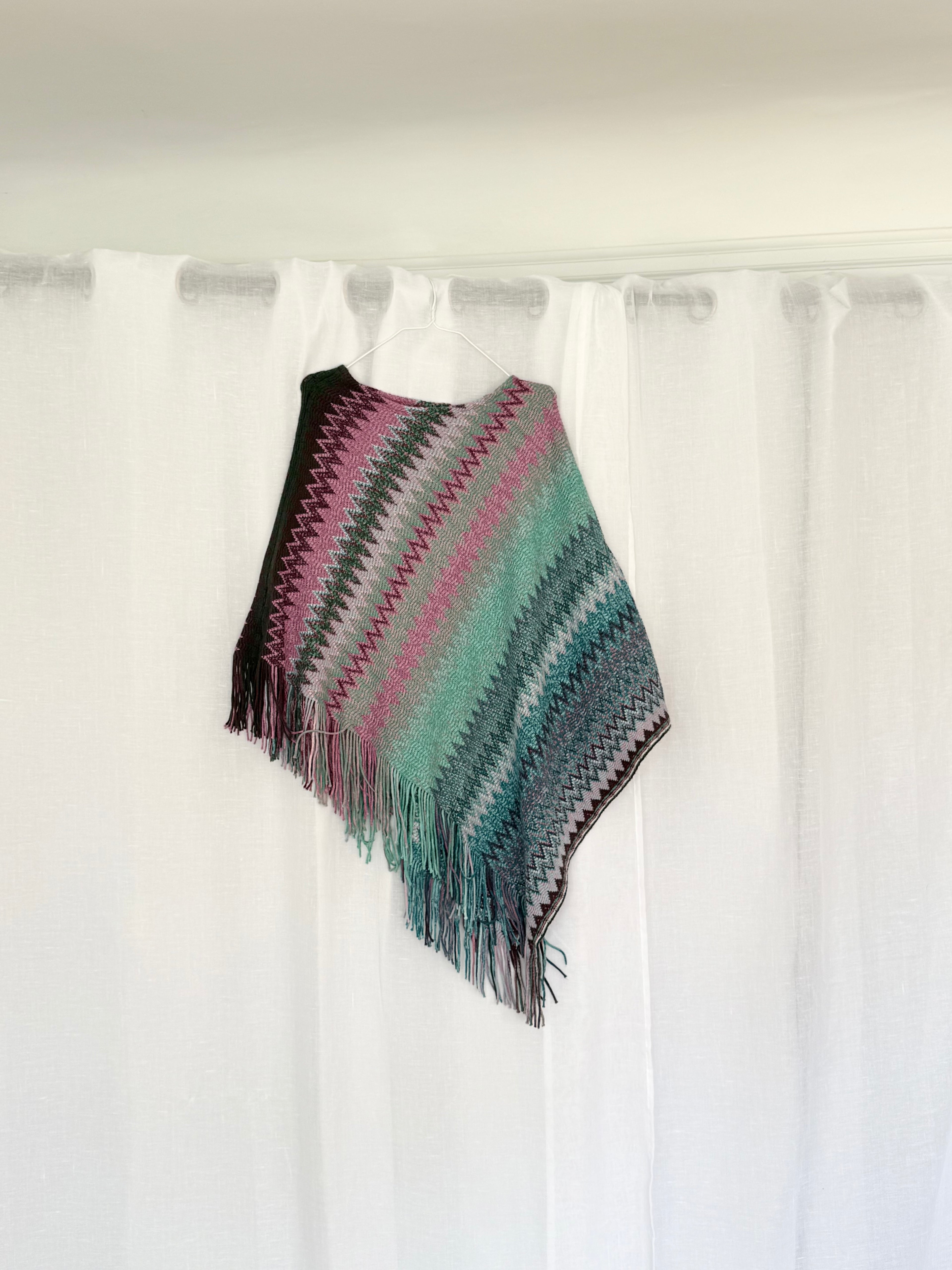 ✿ y2k boho knit poncho fringe shawl
