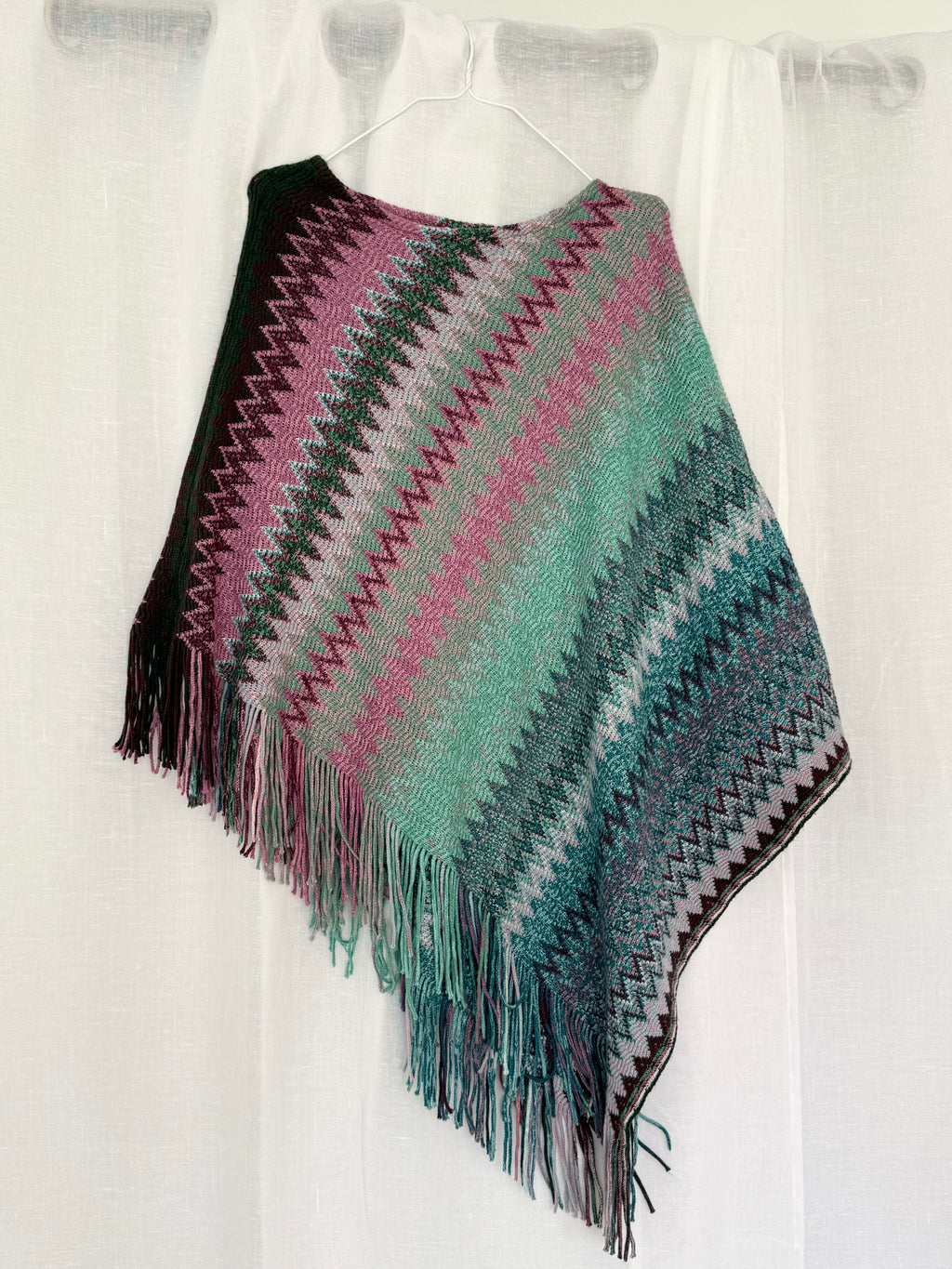 ✿ y2k boho knit poncho fringe shawl