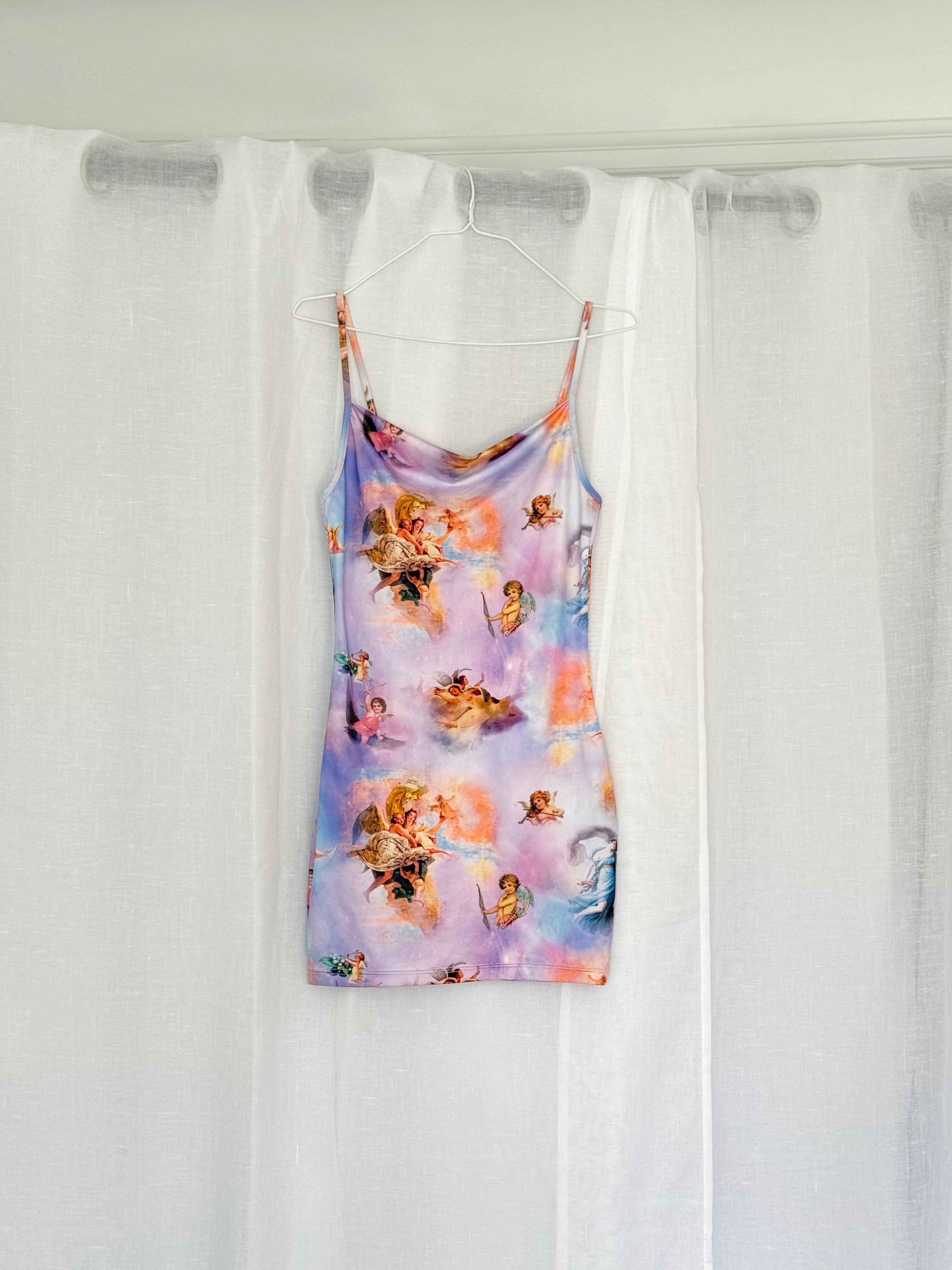 ✿ angel cherub print bodycon mini dress