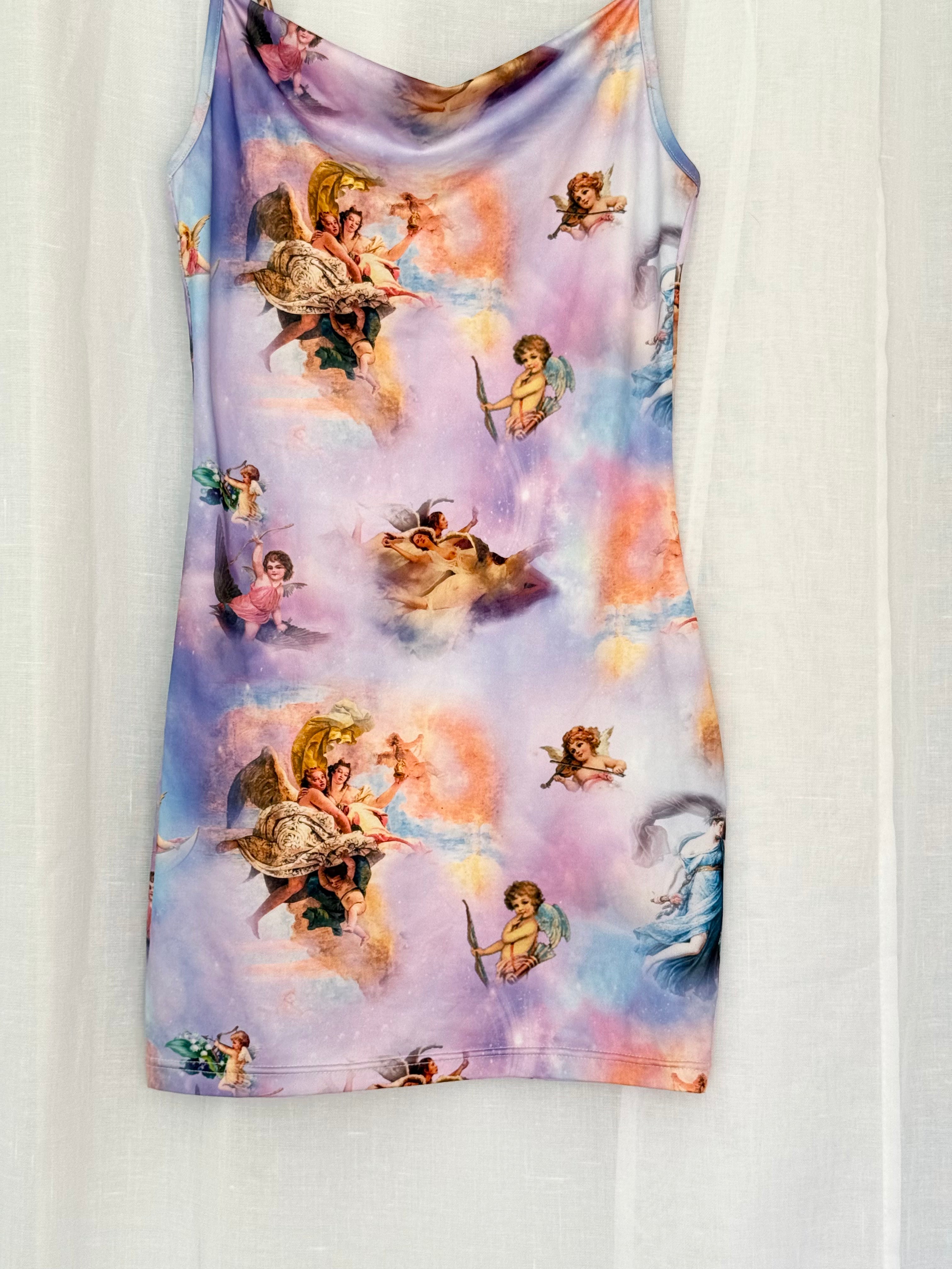 ✿ angel cherub print bodycon mini dress