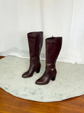 ✿ burgundy leather knee high heeled boots