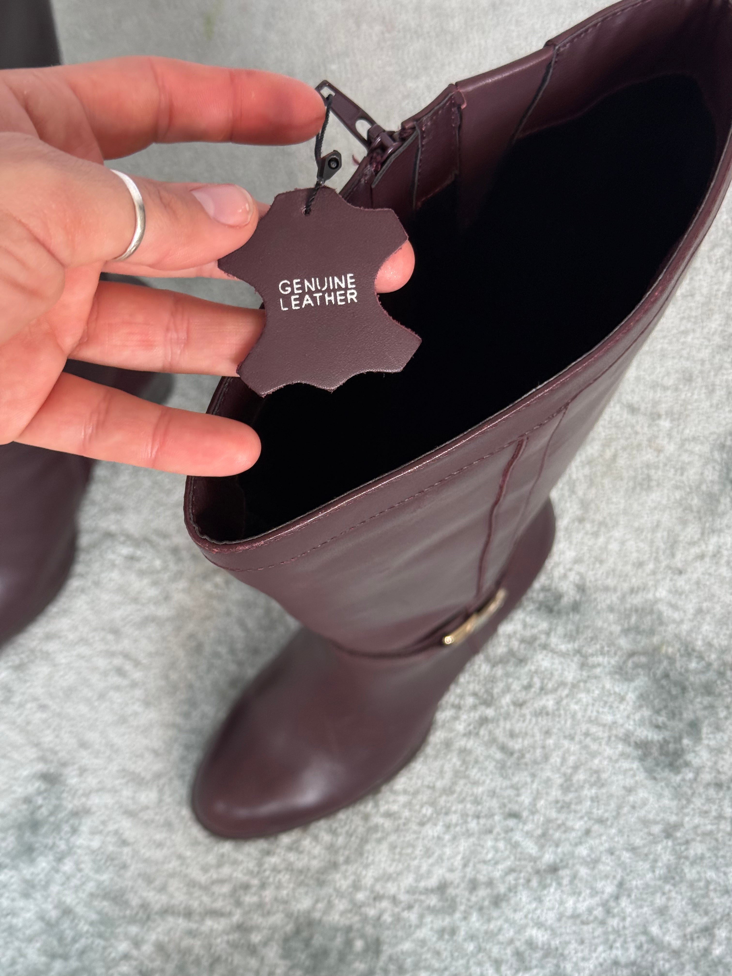 ✿ burgundy leather knee high heeled boots