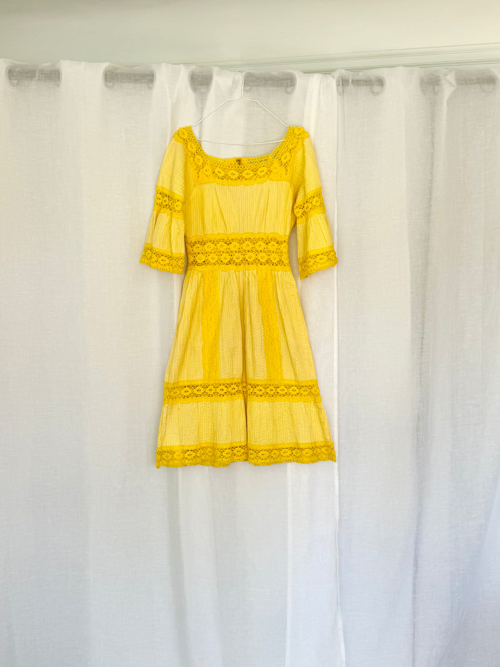 ✿ vintage yellow lace prairie dress