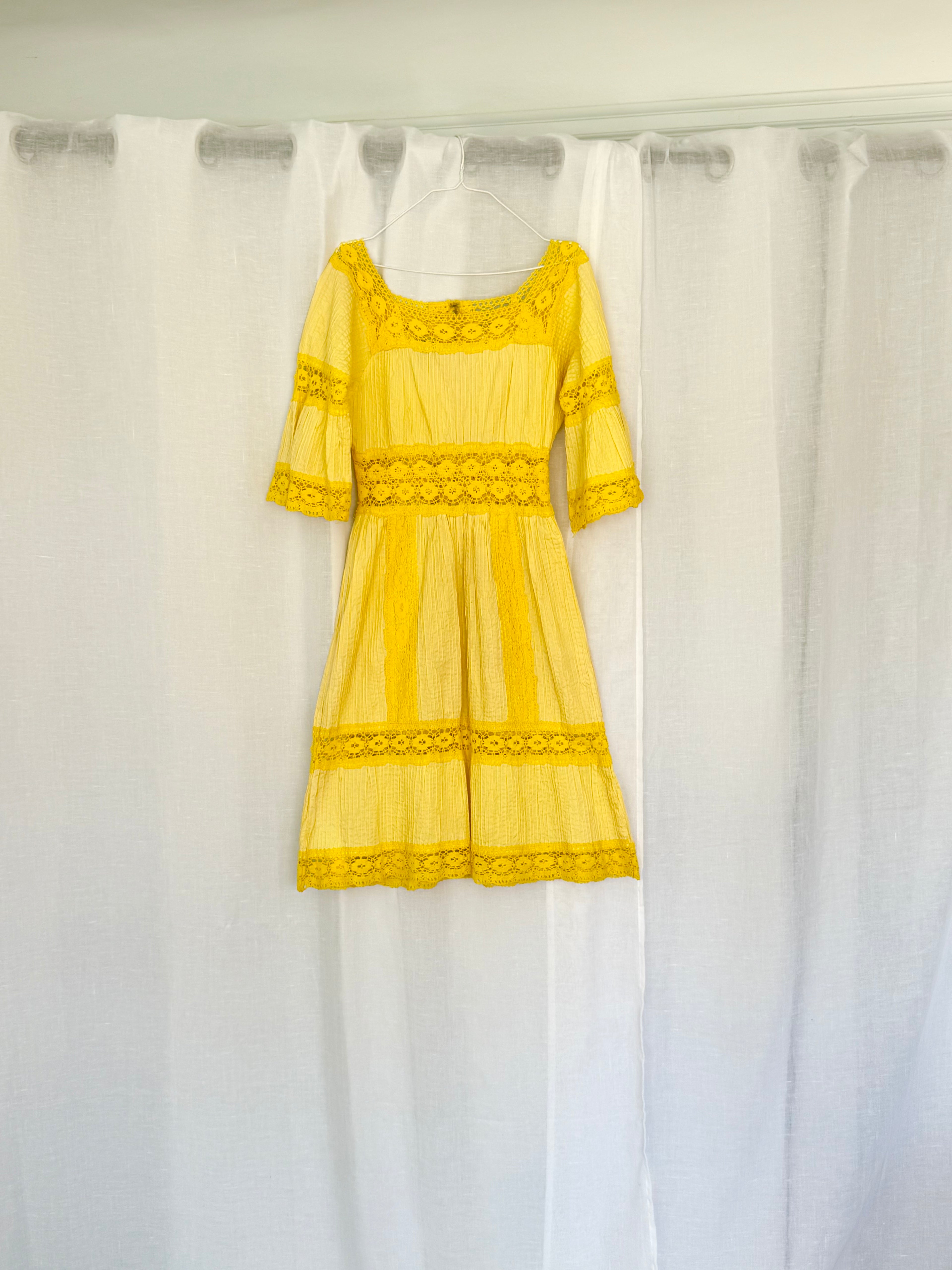 ✿ vintage yellow lace prairie dress