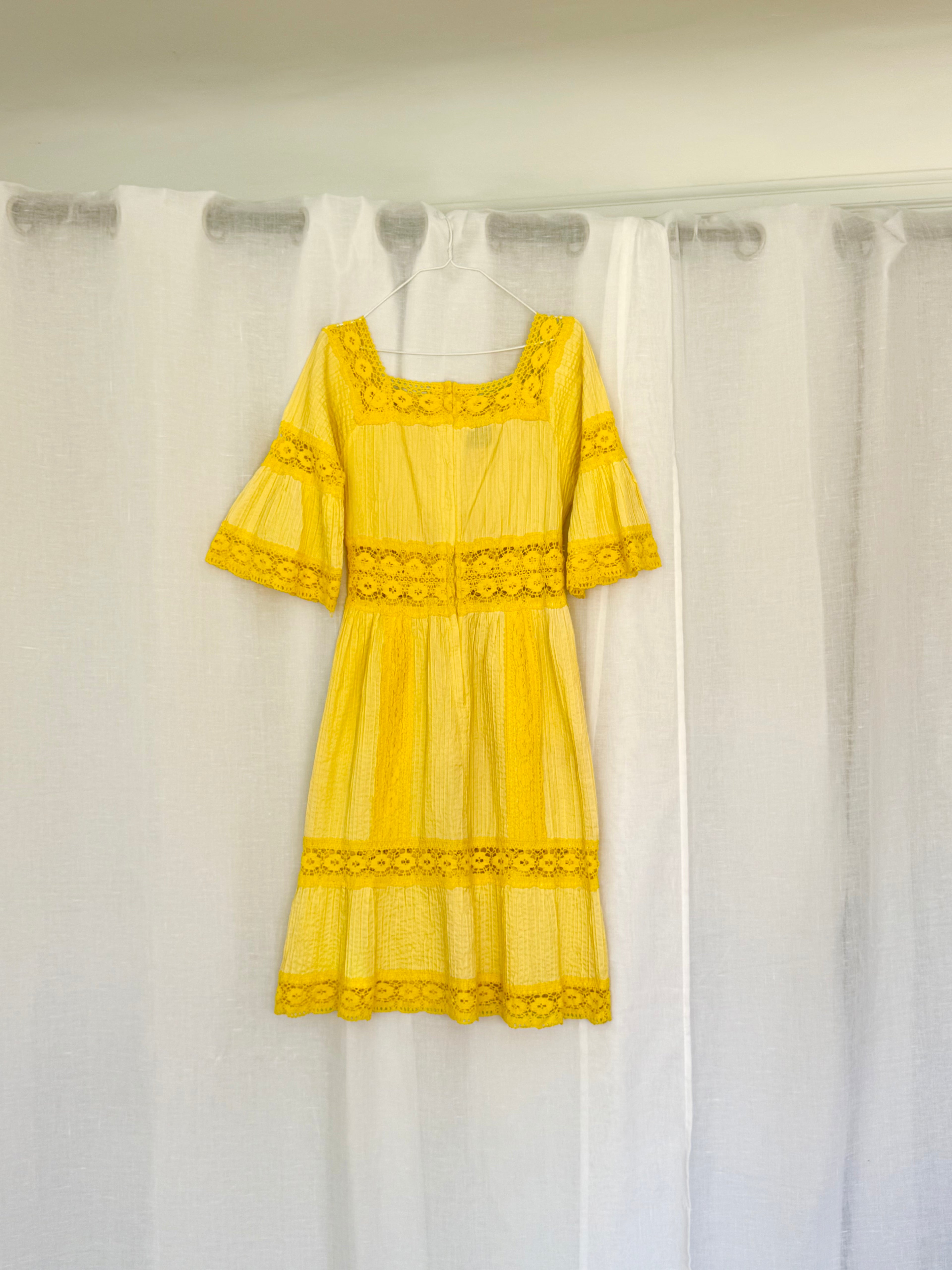 ✿ vintage yellow lace prairie dress