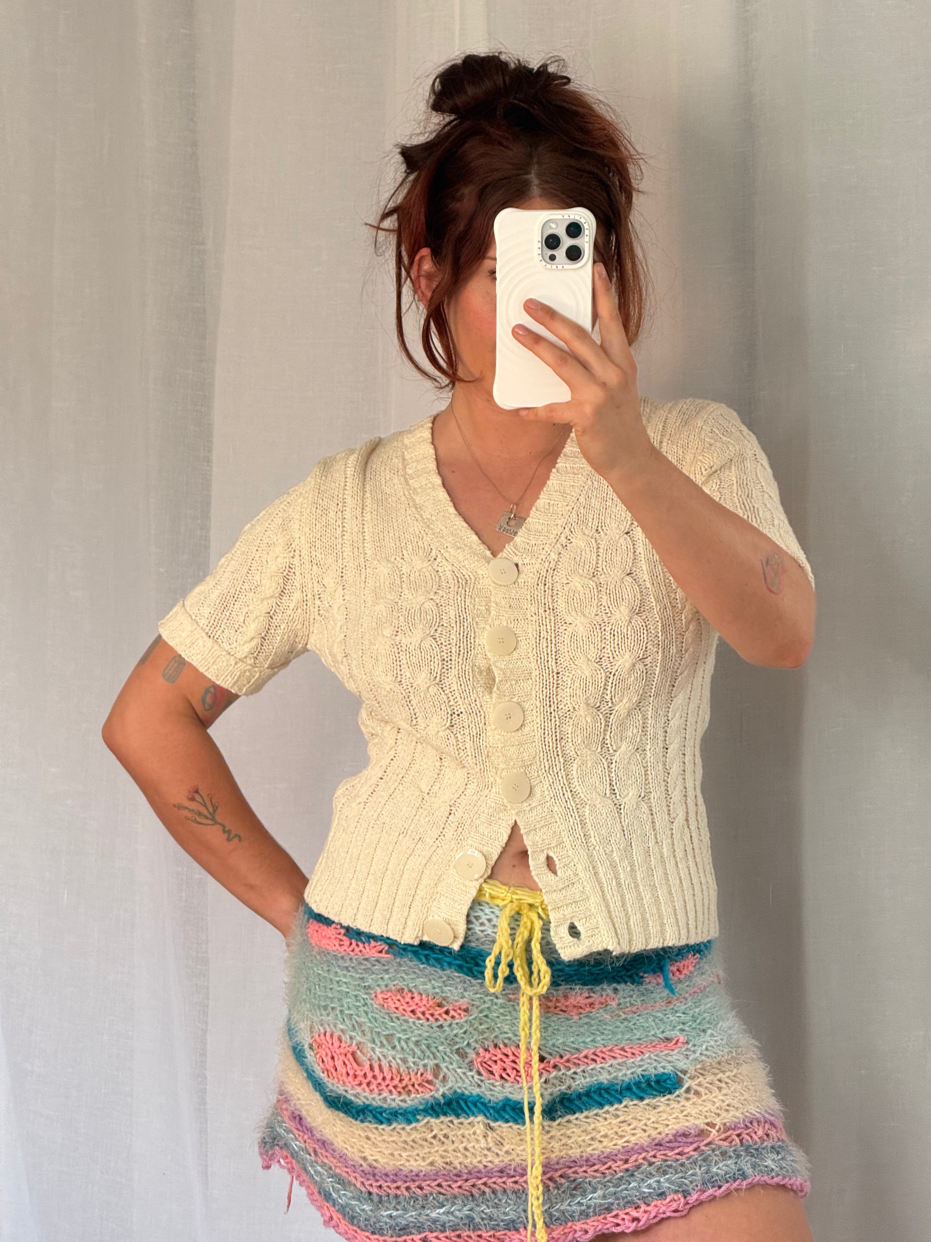 ✿ y2k cable knit short sleeve cardigan