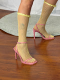 ✿ y2k pink rhinestone strappy heels