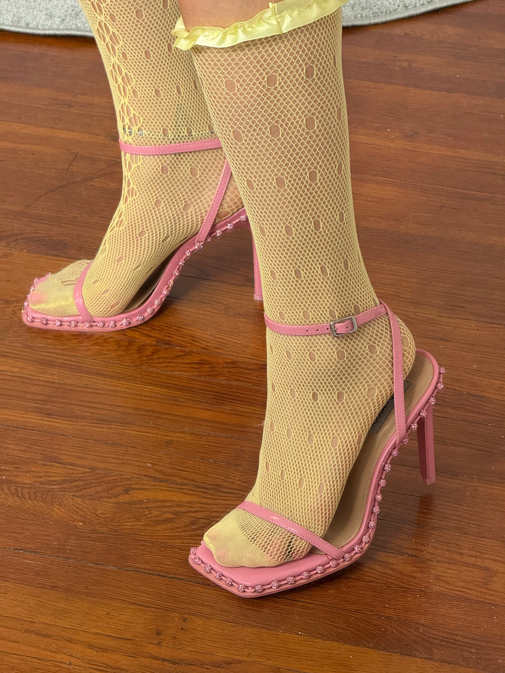 ✿ y2k pink rhinestone strappy heels