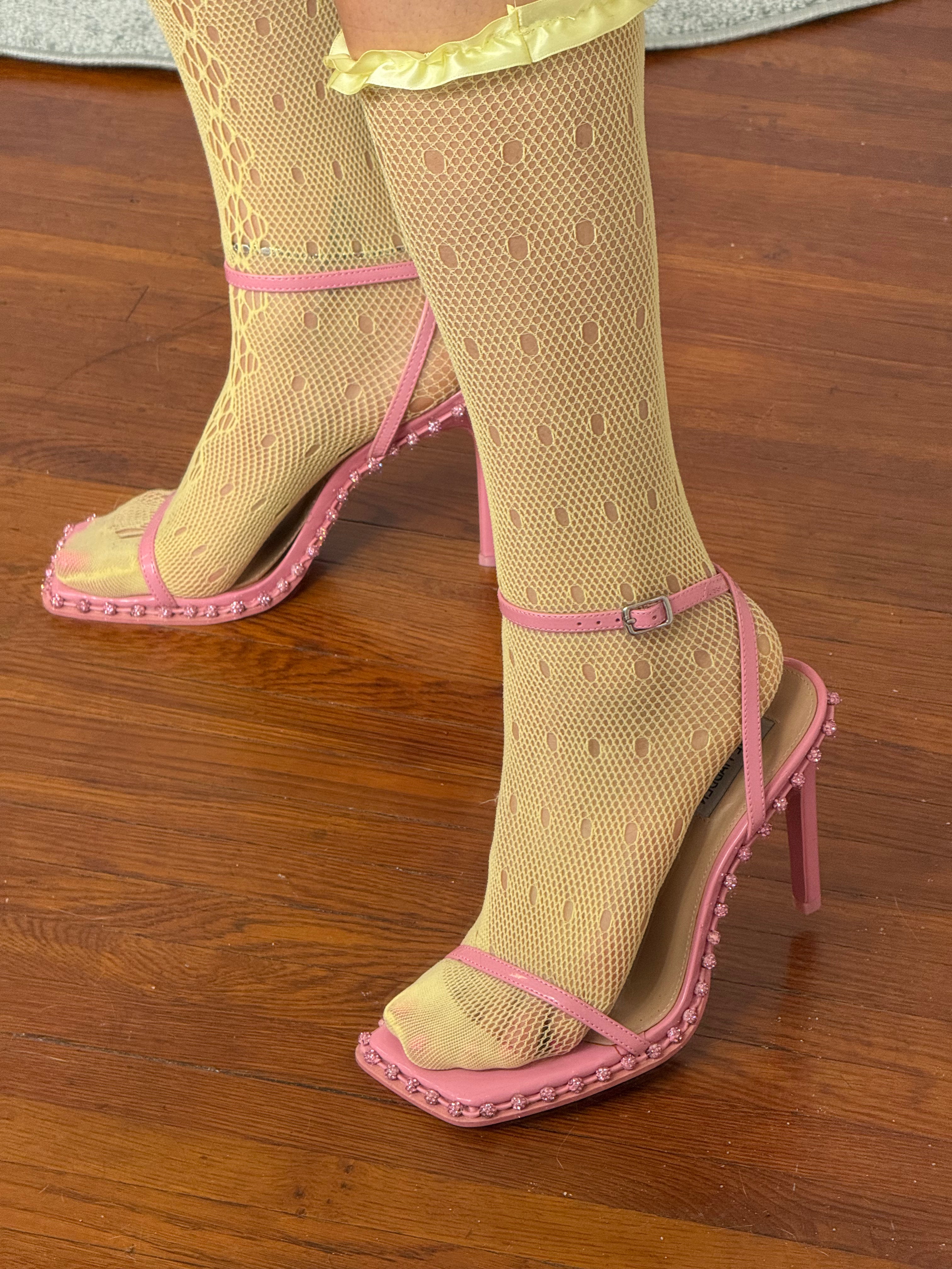 ✿ y2k pink rhinestone strappy heels