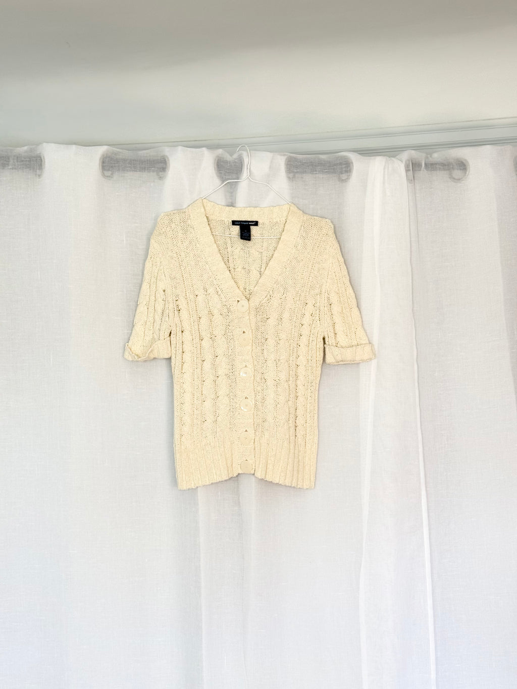 ✿ y2k cable knit short sleeve cardigan