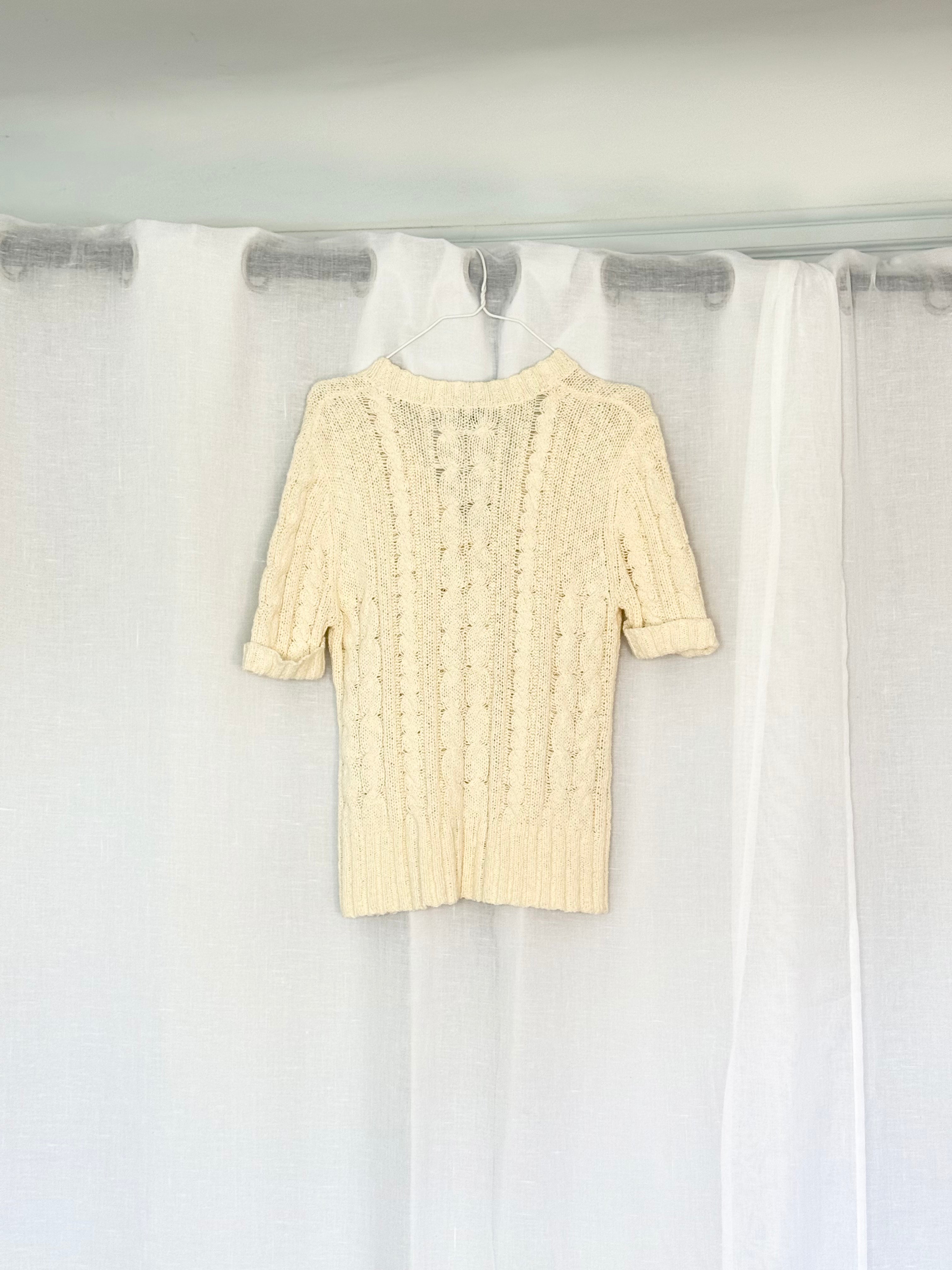 ✿ y2k cable knit short sleeve cardigan