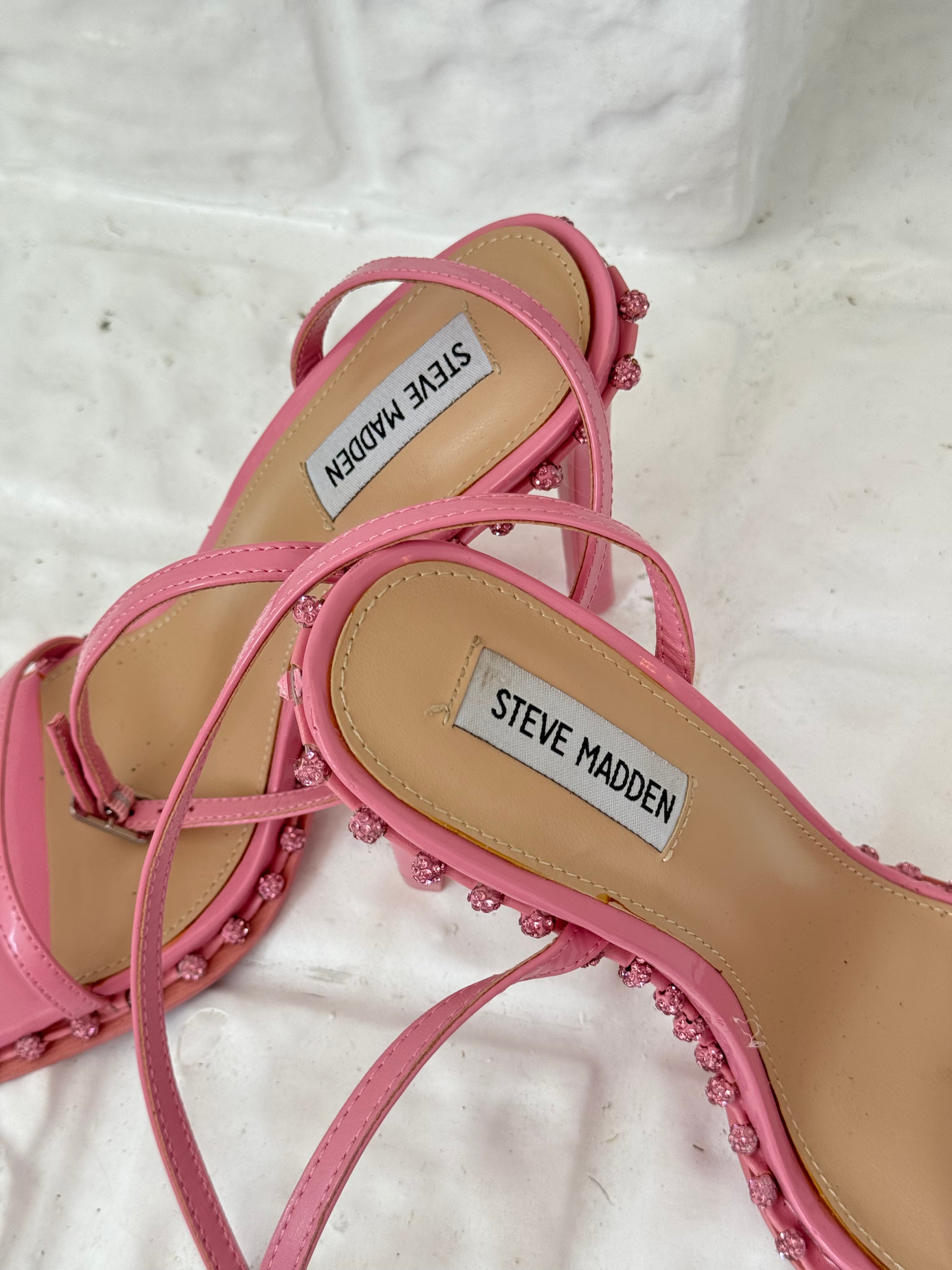 ✿ y2k pink rhinestone strappy heels