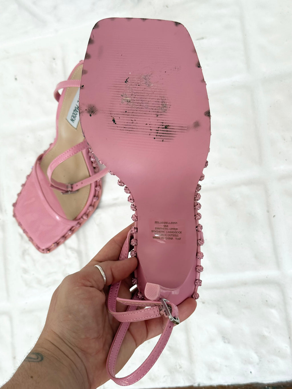 ✿ y2k pink rhinestone strappy heels