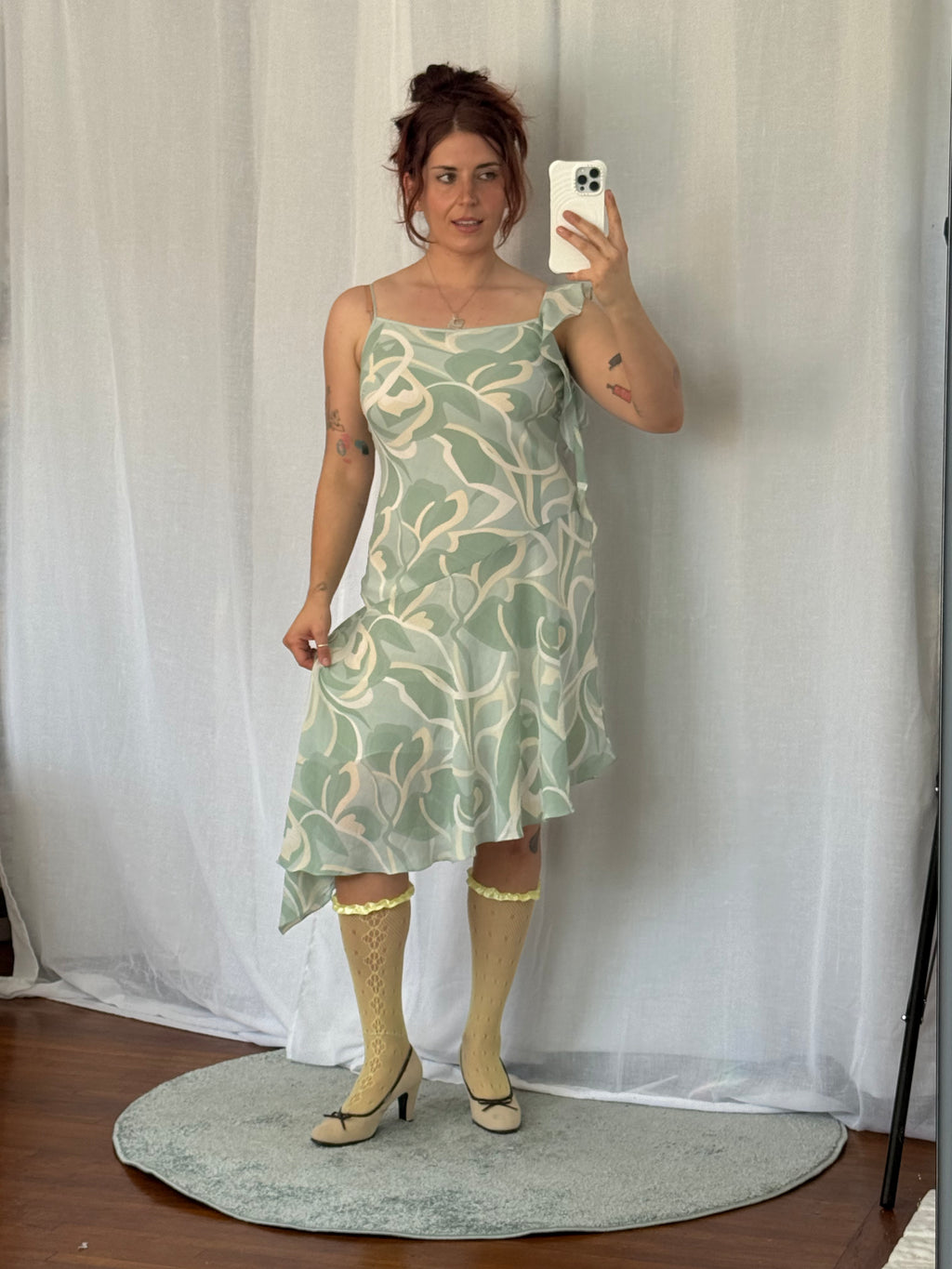 ✿ y2k sage green swirl slip dress