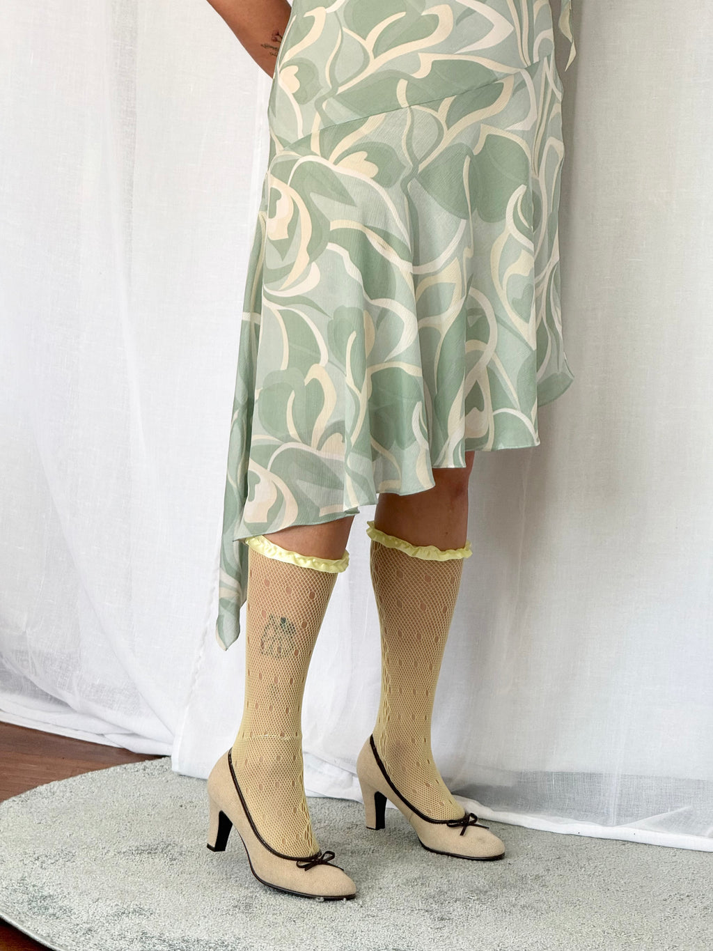 ✿ y2k sage green swirl slip dress