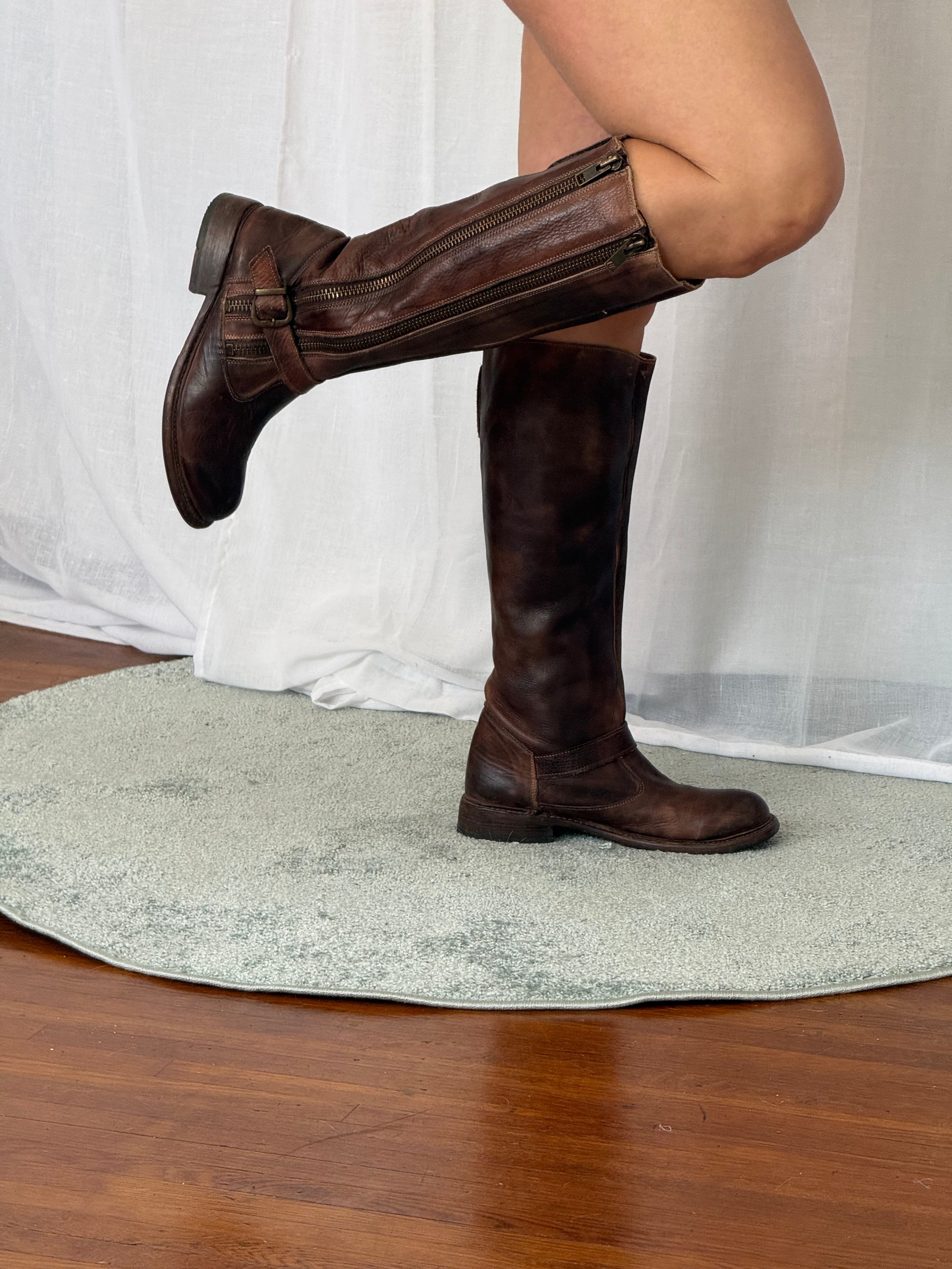 ✿ bed stu distressed leather knee high boots