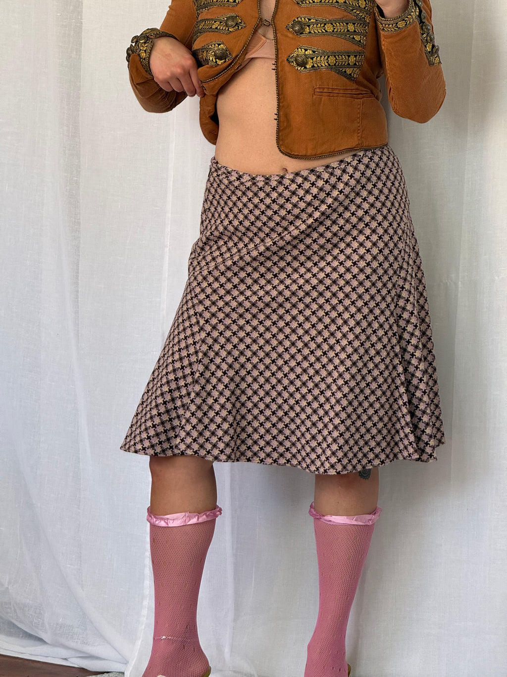 ✿ y2k banana republic houndstooth midi skirt - 30"
