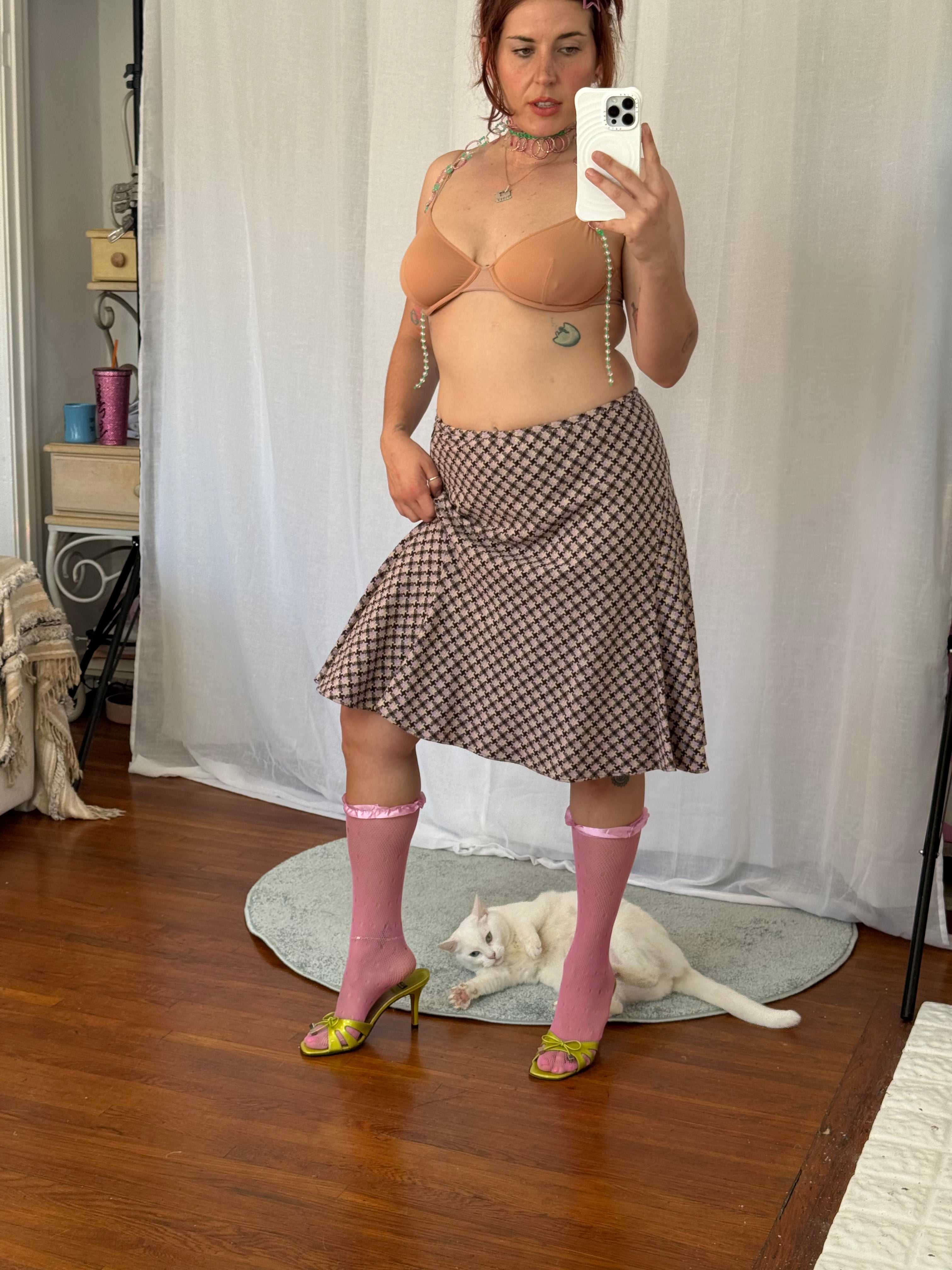 ✿ y2k banana republic houndstooth midi skirt - 30"