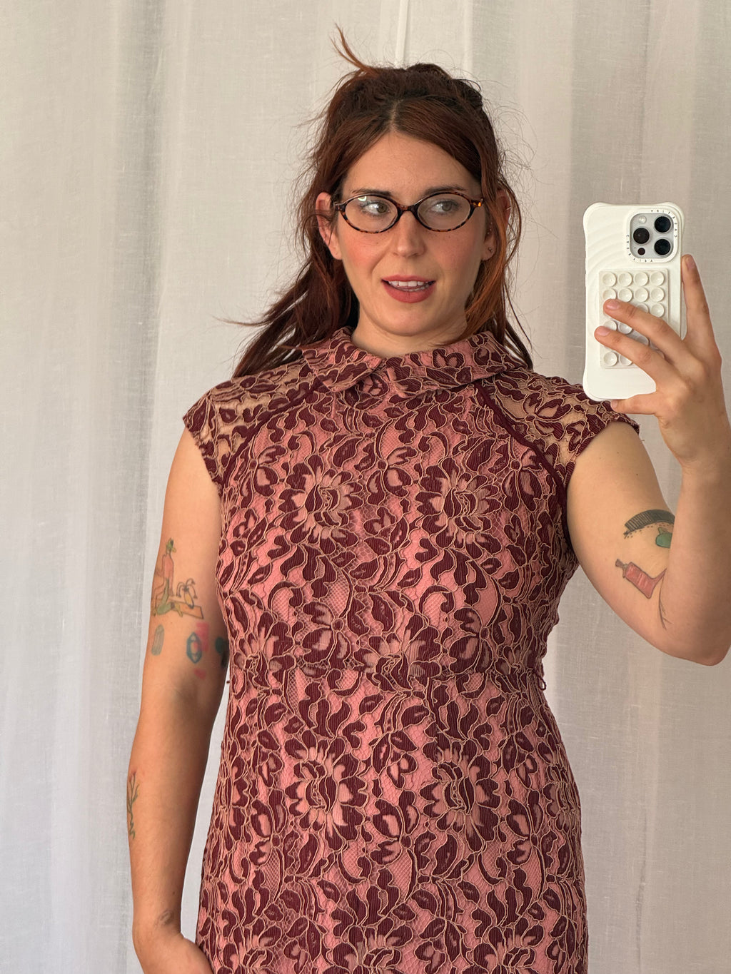 ✿ burgundy + blush lace midi dress ✿