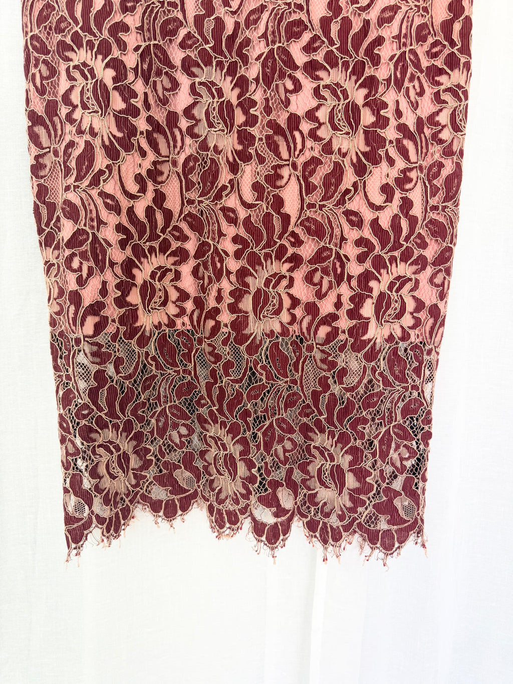 ✿ burgundy + blush lace midi dress ✿
