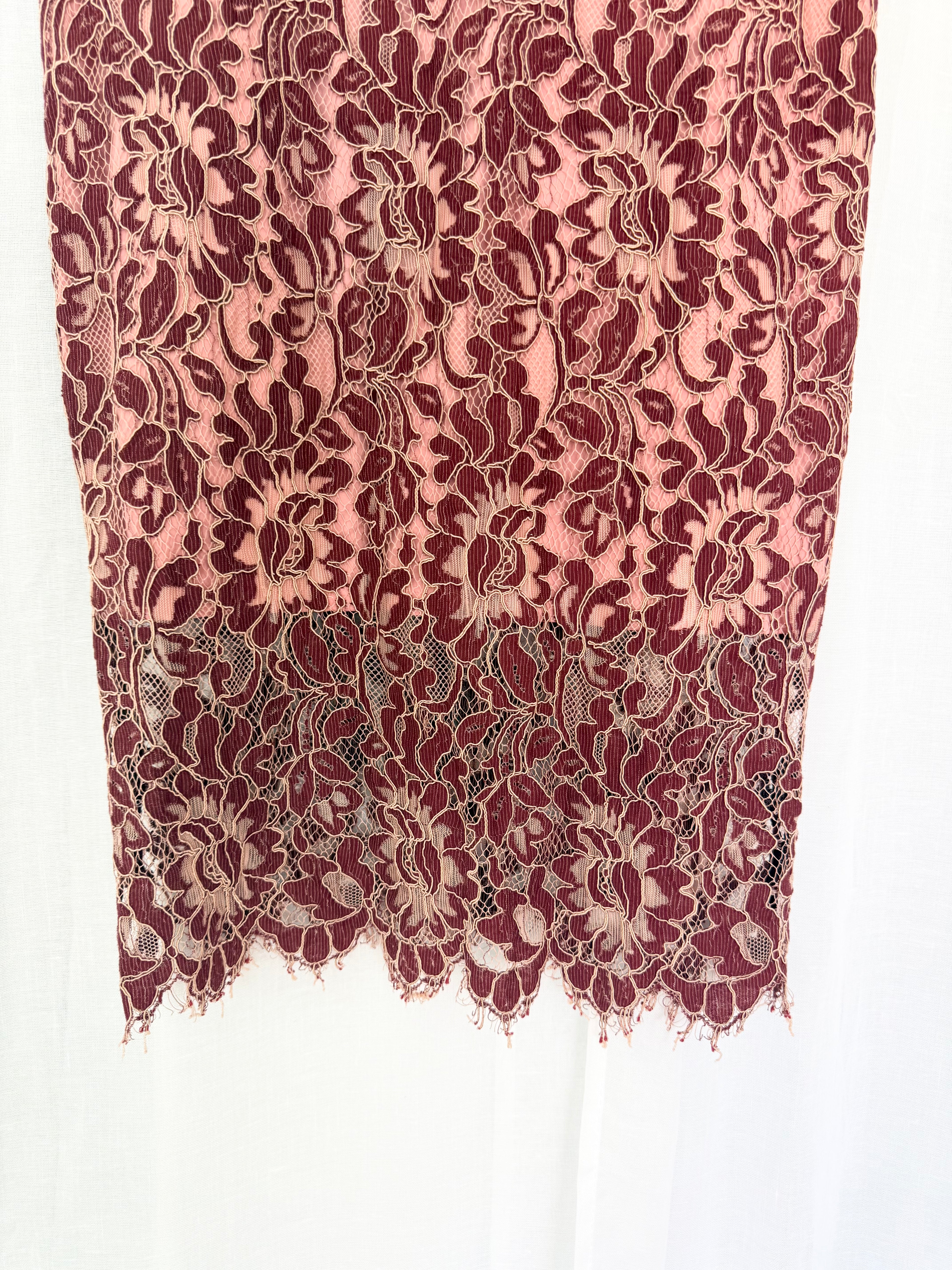✿ burgundy + blush lace midi dress ✿