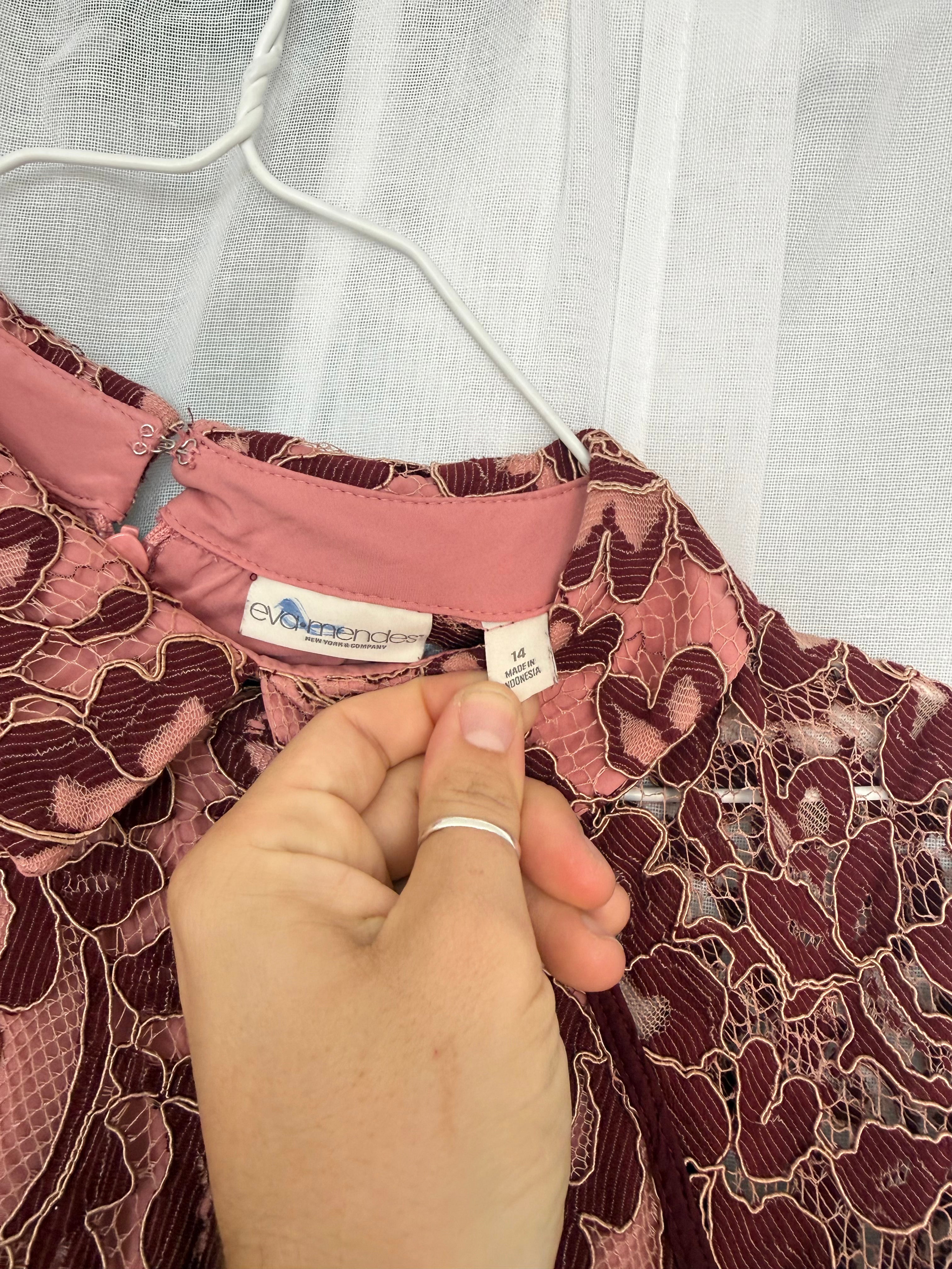 ✿ burgundy + blush lace midi dress ✿