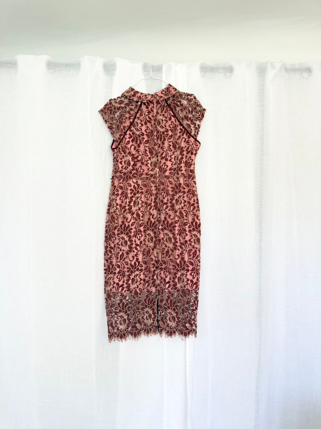 ✿ burgundy + blush lace midi dress ✿