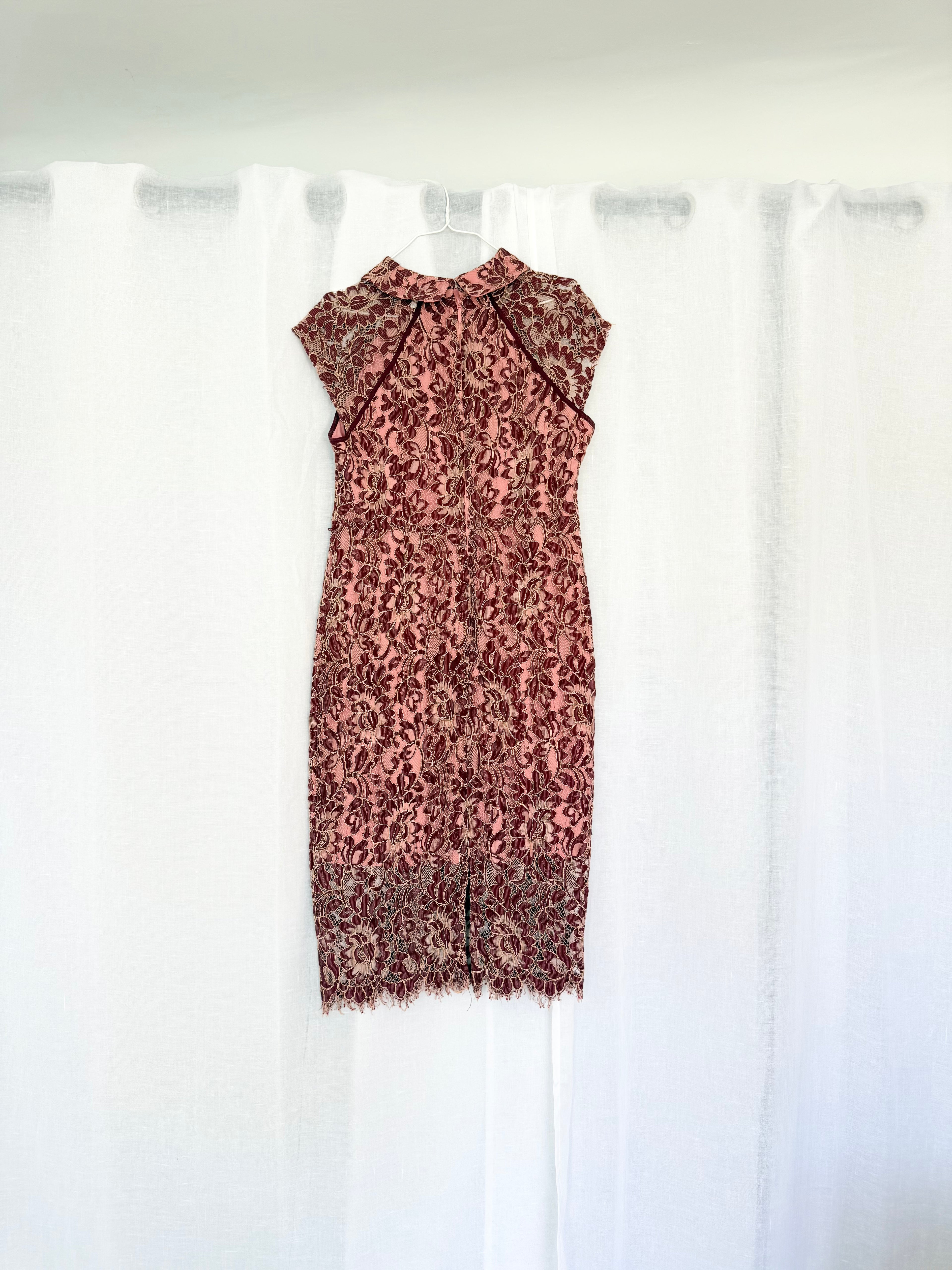 ✿ burgundy + blush lace midi dress ✿