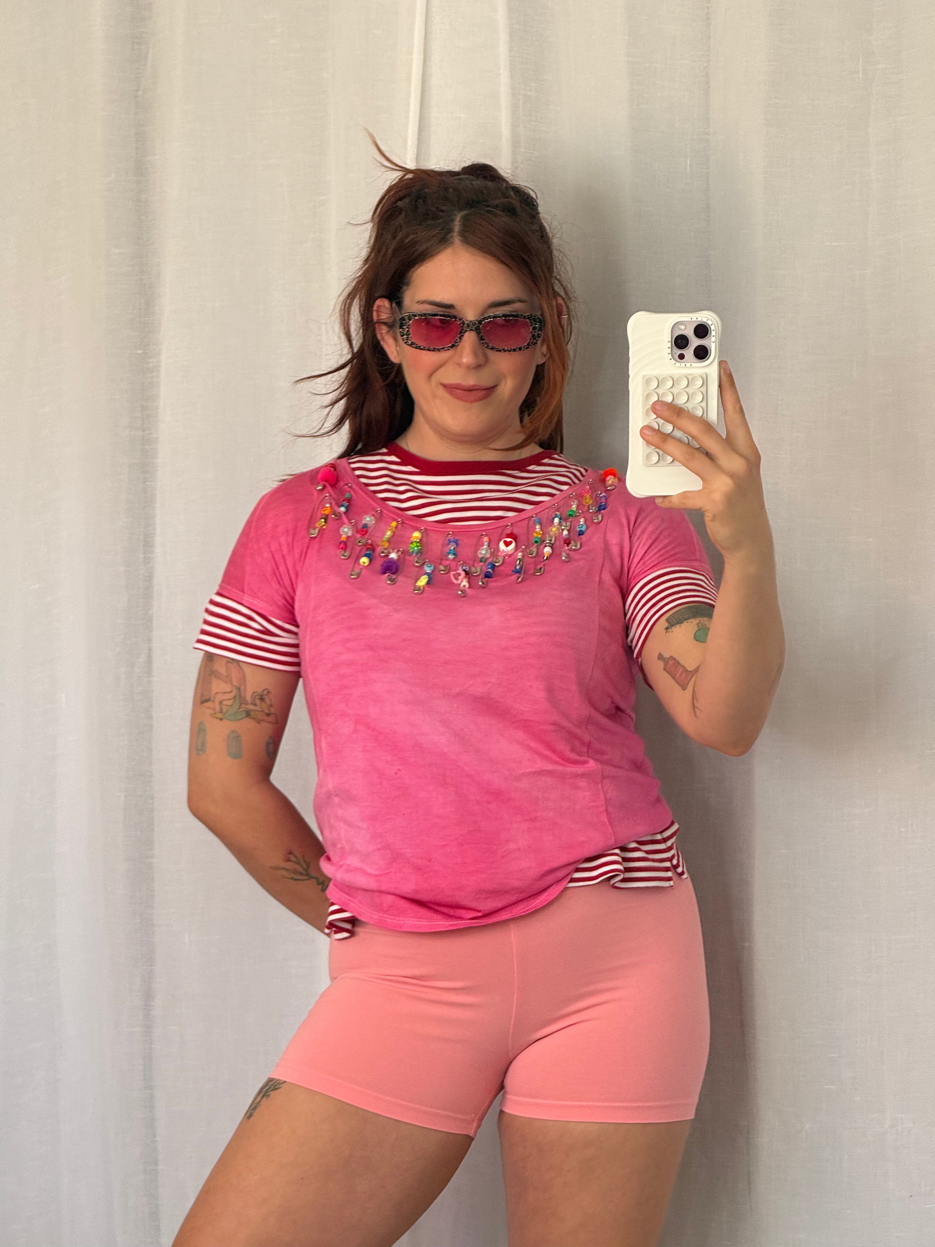 ✿ pink beaded baby tee ⋆ handmade upcycled statement ✿