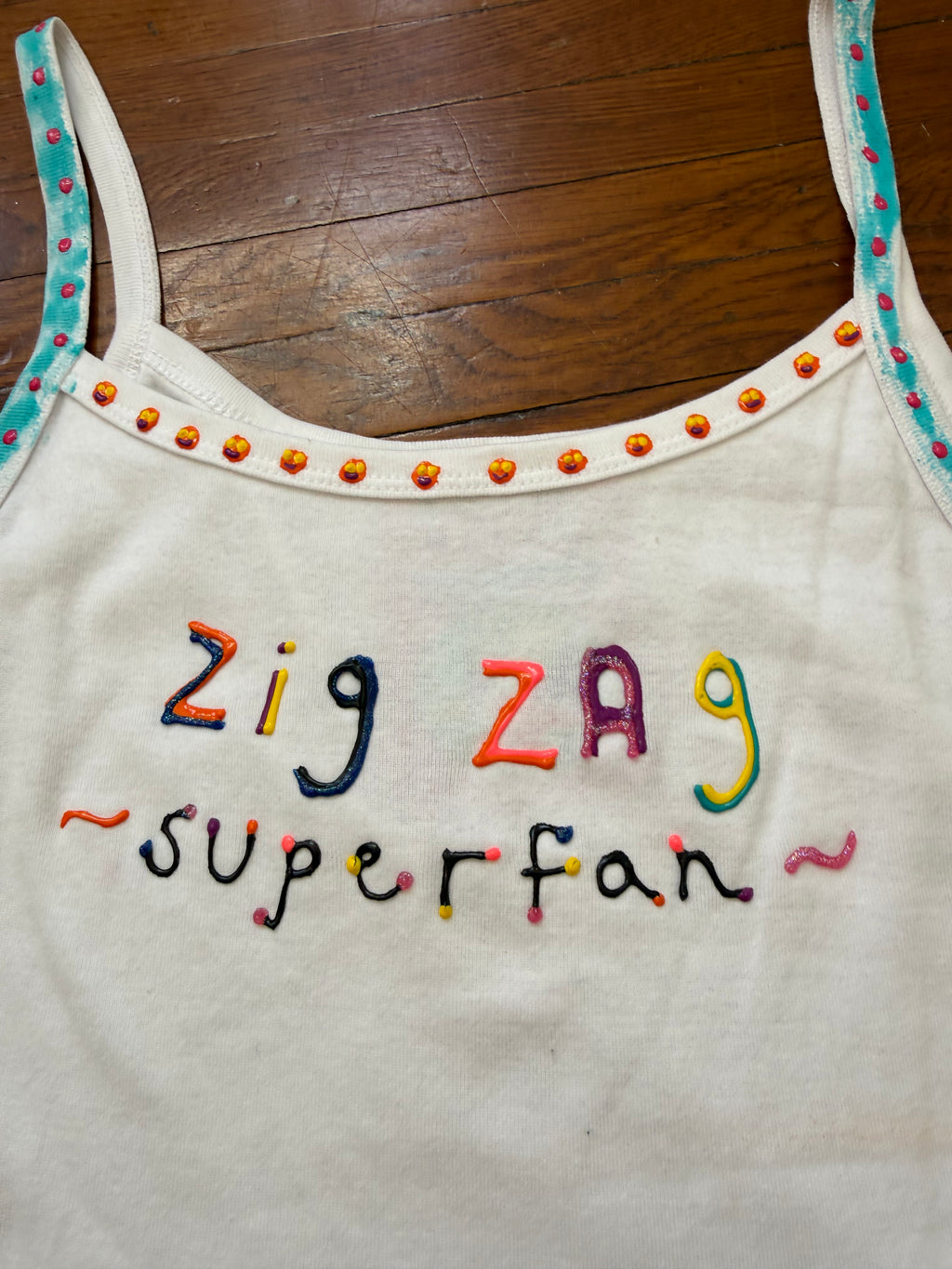 zig zag superfan painted spaghetti tank