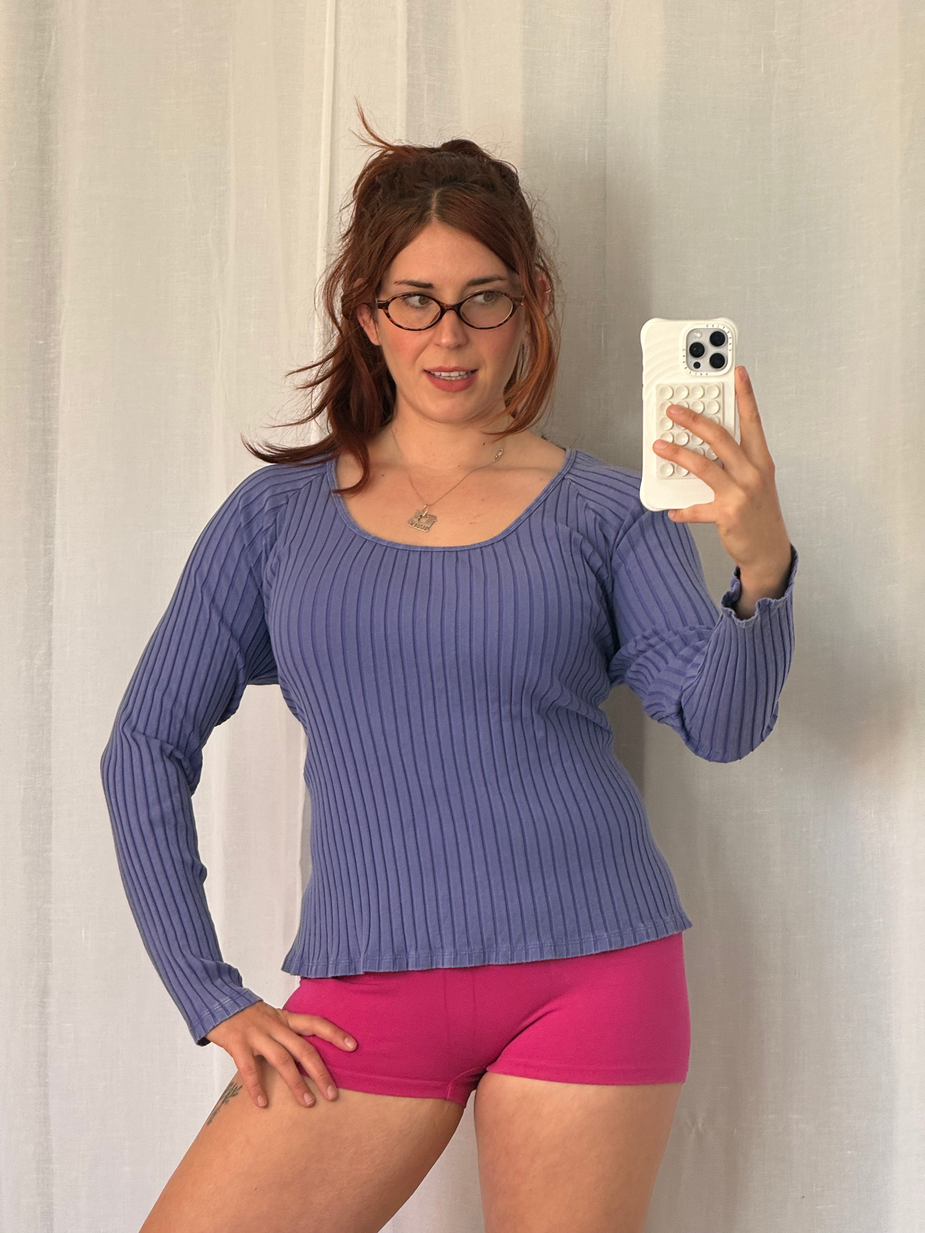 ✿ periwinkle ribbed long sleeve top ✿