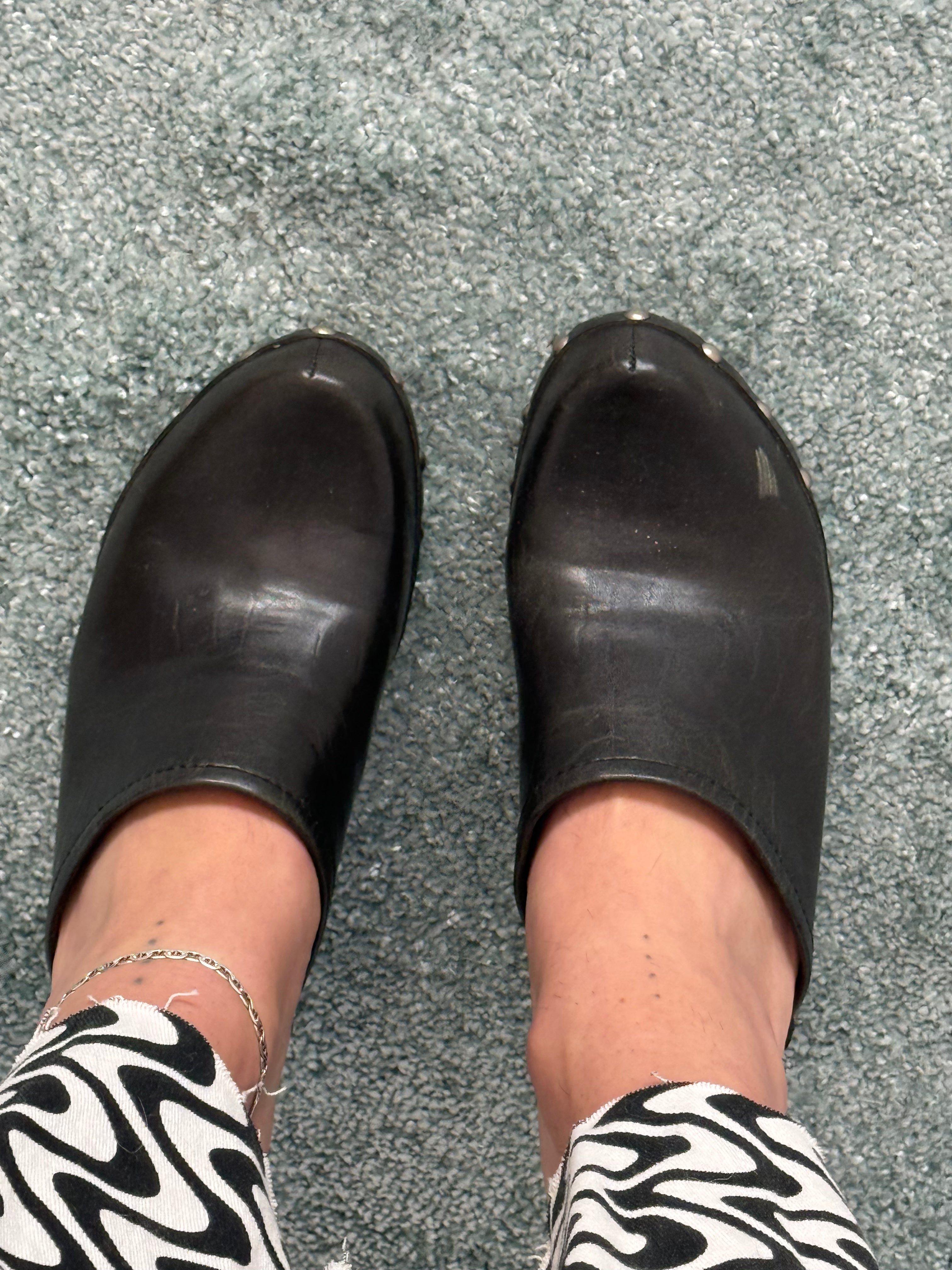 ♡ black wooden clog mules ♡