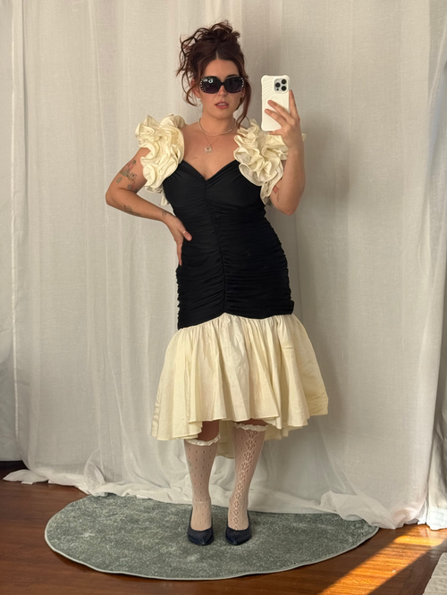 black + ivory ruffle couture dress