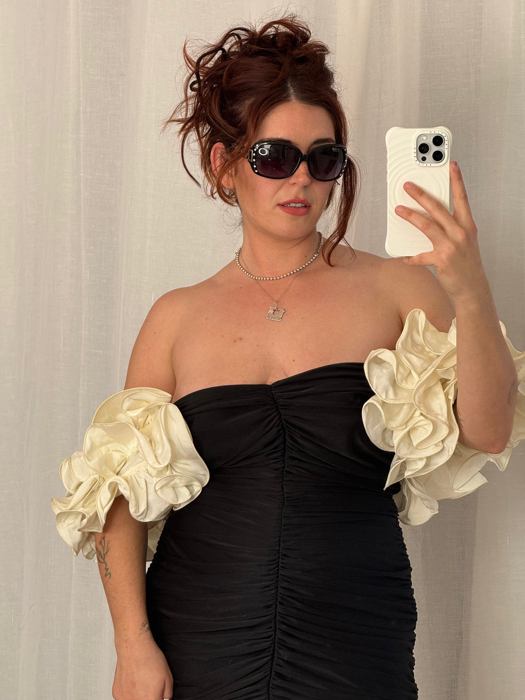 black + ivory ruffle couture dress