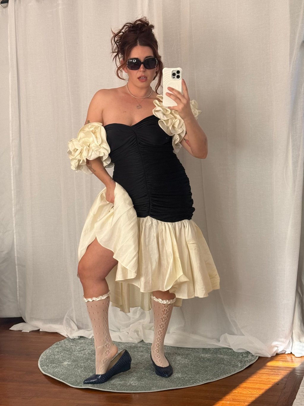 black + ivory ruffle couture dress