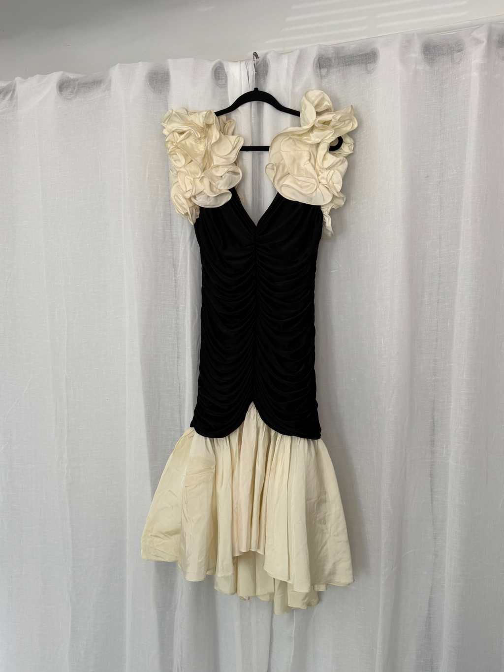 black + ivory ruffle couture dress